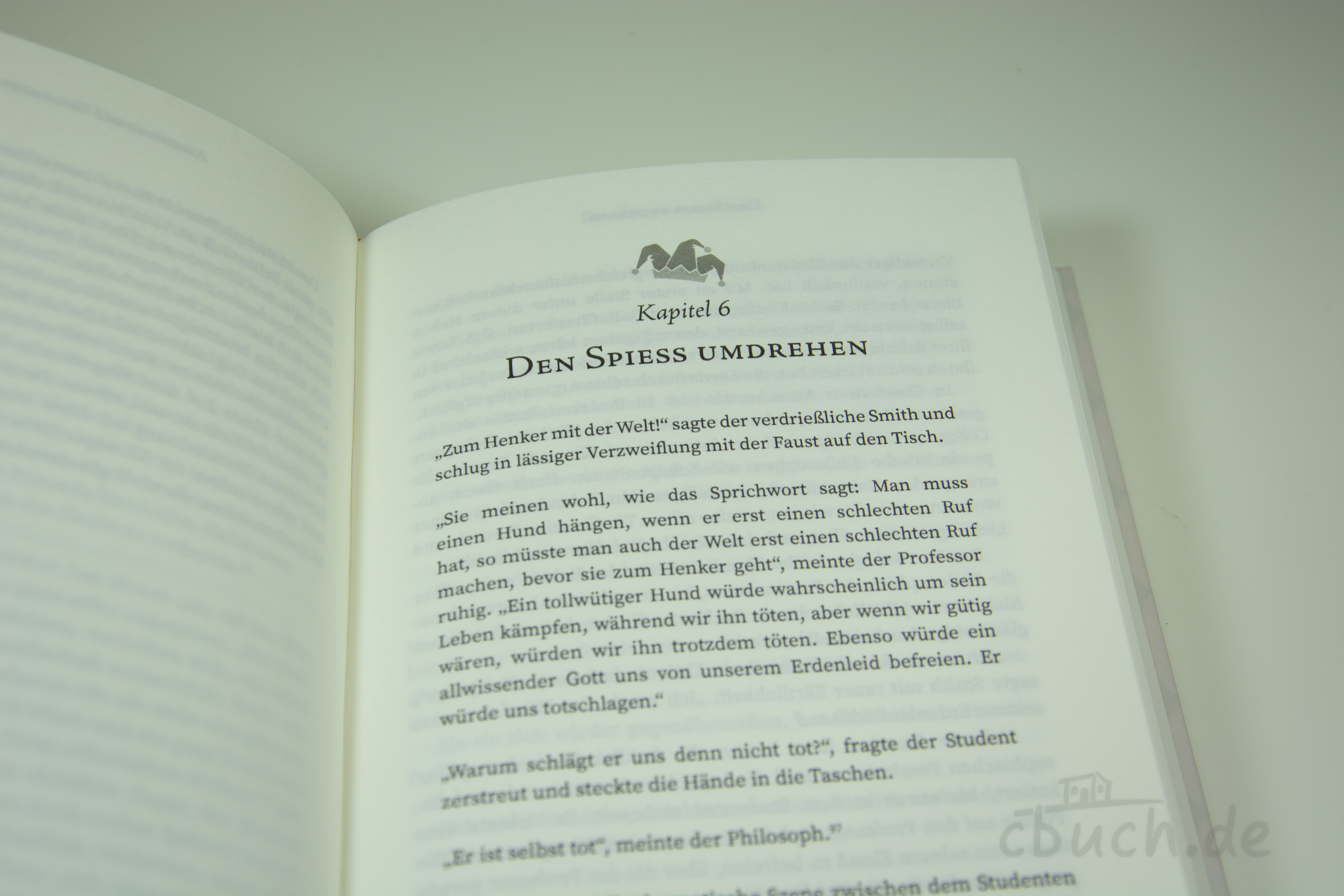 Offenes Buch zeigt Kapitel 6 mit Überschrift Den Spiess umdr