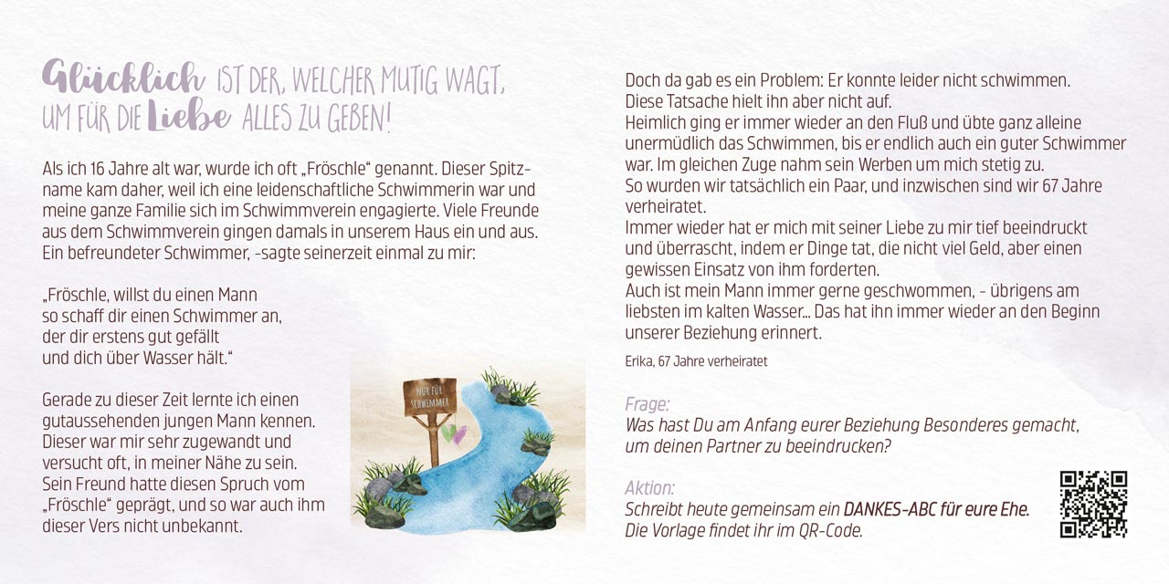 Illustration kleiner Bach mit Schild 'Nur für Schwimmer' und