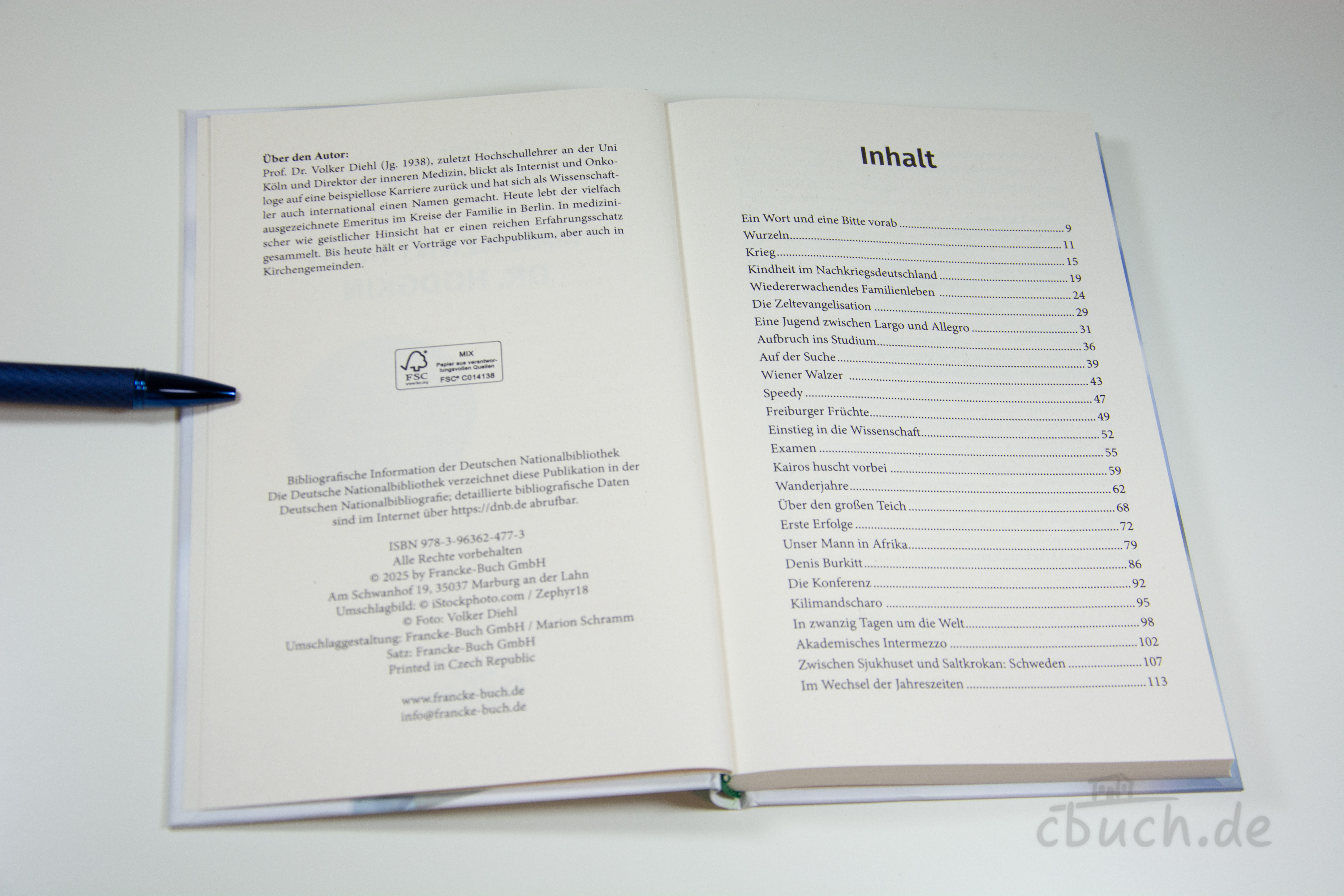 Diehl/Heinritz: Man nennt mich Dr. Hodgkin – Blick ins Buch Geöffnetes Buch „Diehl/Heinritz: Man nennt mich Dr. Hodgkin“ von Francke mit Inhaltsverzeichnis und Autoreninfo – Einblick in das Buch über Morbus Hodgkin und den Durchbruch in der Krebstherapie.