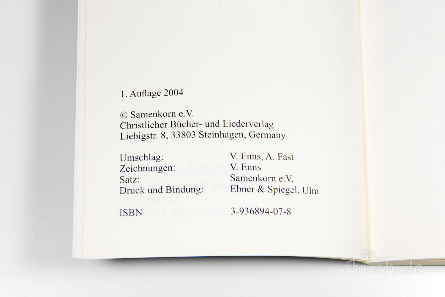 Seite mit Impressum und ISBN-Nummer eines Buches aus dem Ver