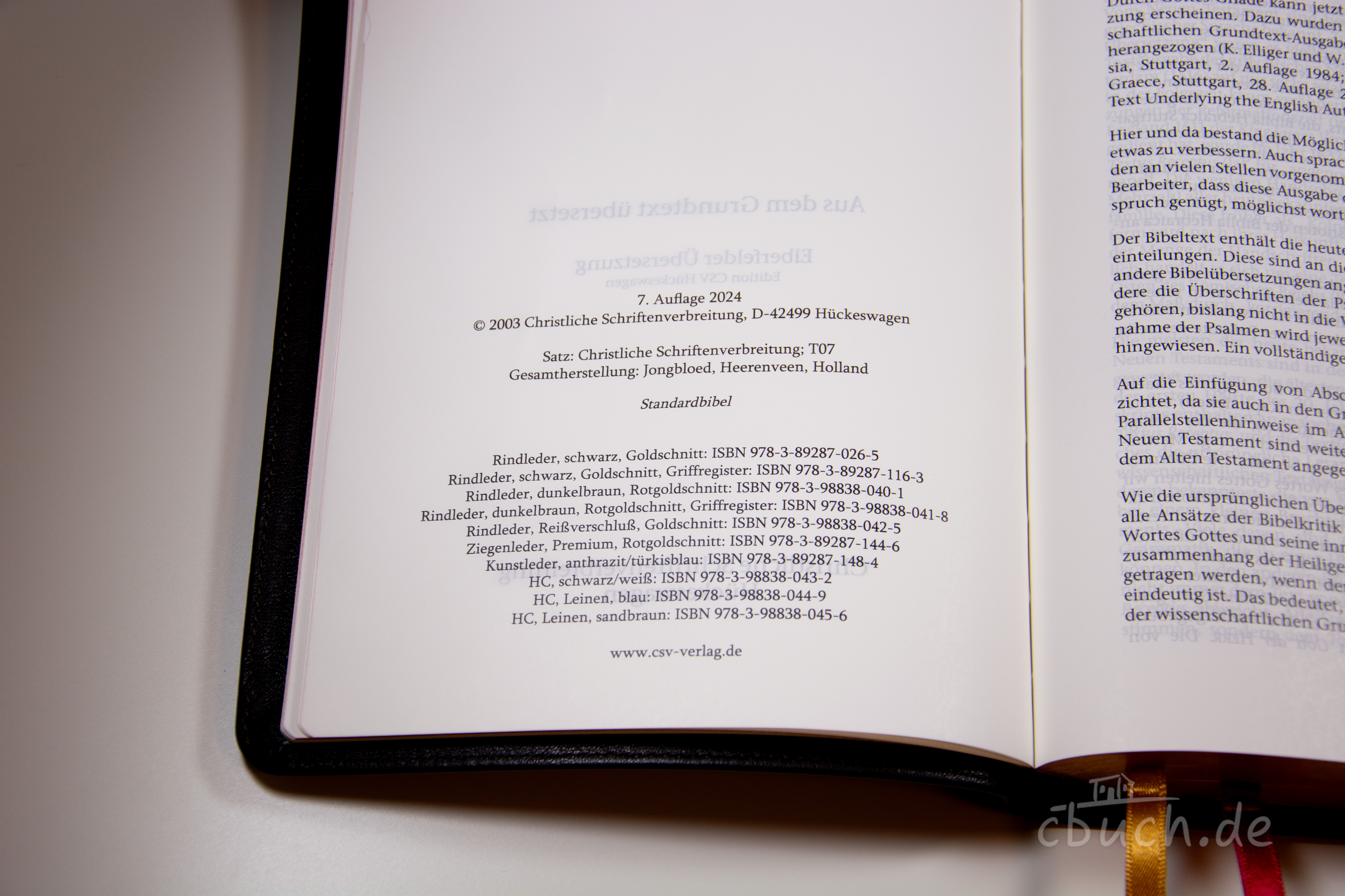 Elberfelder Bibel Edition CSV - Standardbibel, Rindleder, dunkelbraun, Rotgoldschnitt mit Griffregister