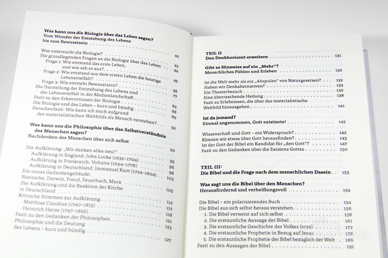 Doppelseite eines Buches mit Inhaltsverzeichnis zu Biologie
