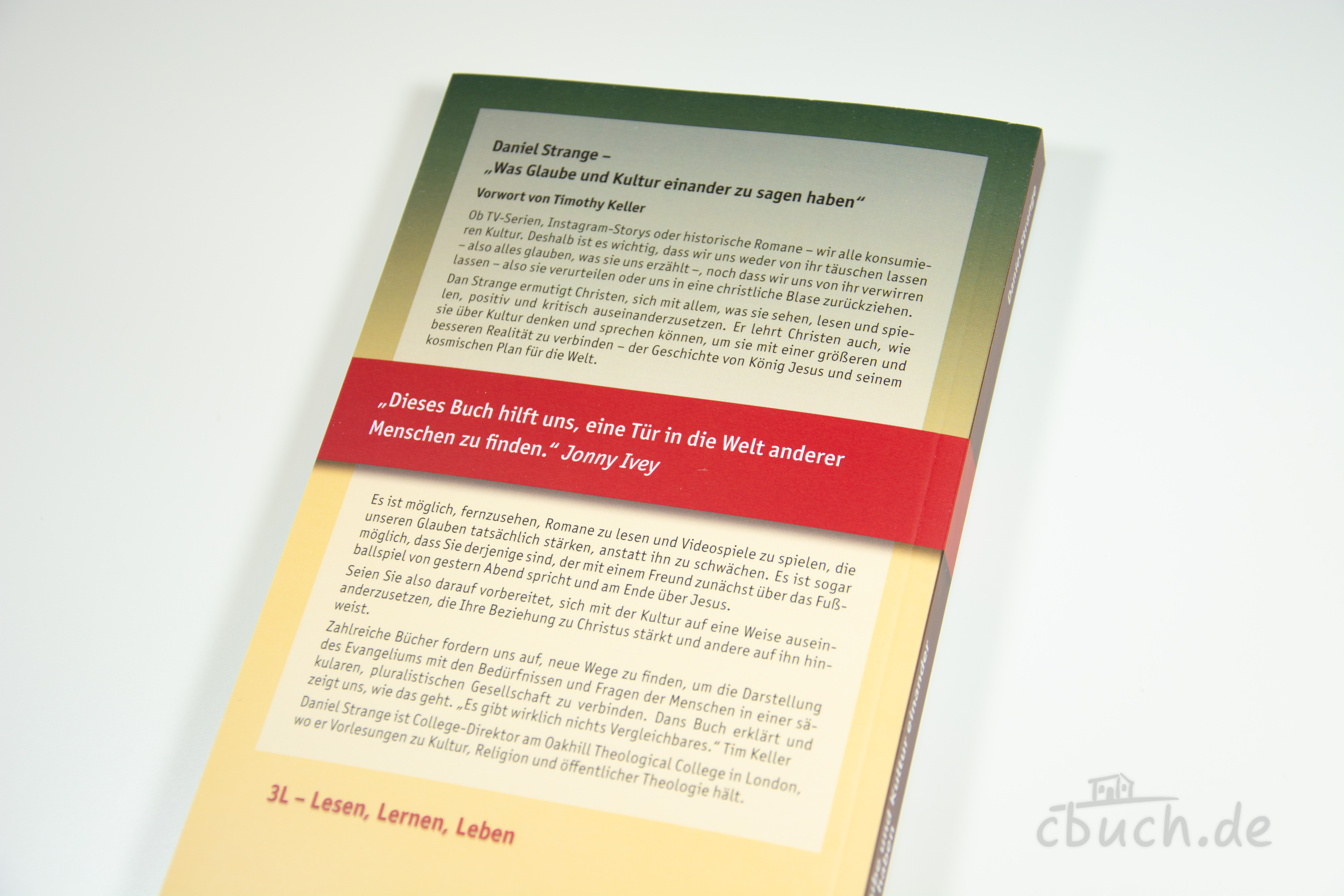 Strange: Was Glaube und Kultur einander zu sagen haben – Buch von Daniel Strange, 3L Buchrückseite von Strange: Was Glaube und Kultur einander zu sagen haben von Daniel Strange, christliches Buch über Glaube und Kultur, Verlag 3L