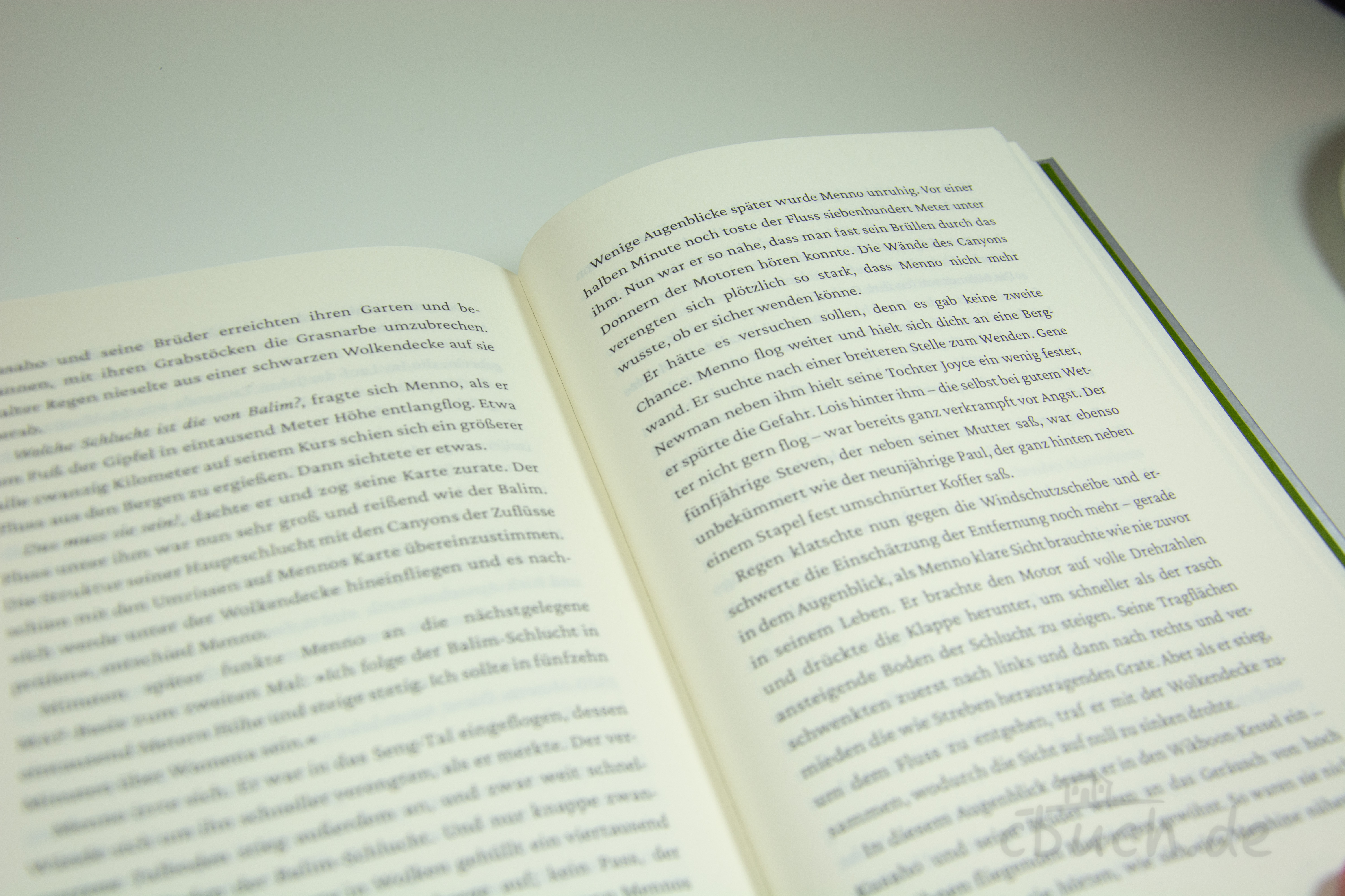 Aufgeschlagenes Buch mit Text in schwarz-weiß Nahaufnahme eines geöffneten Buchs mit bedruckten Seiten