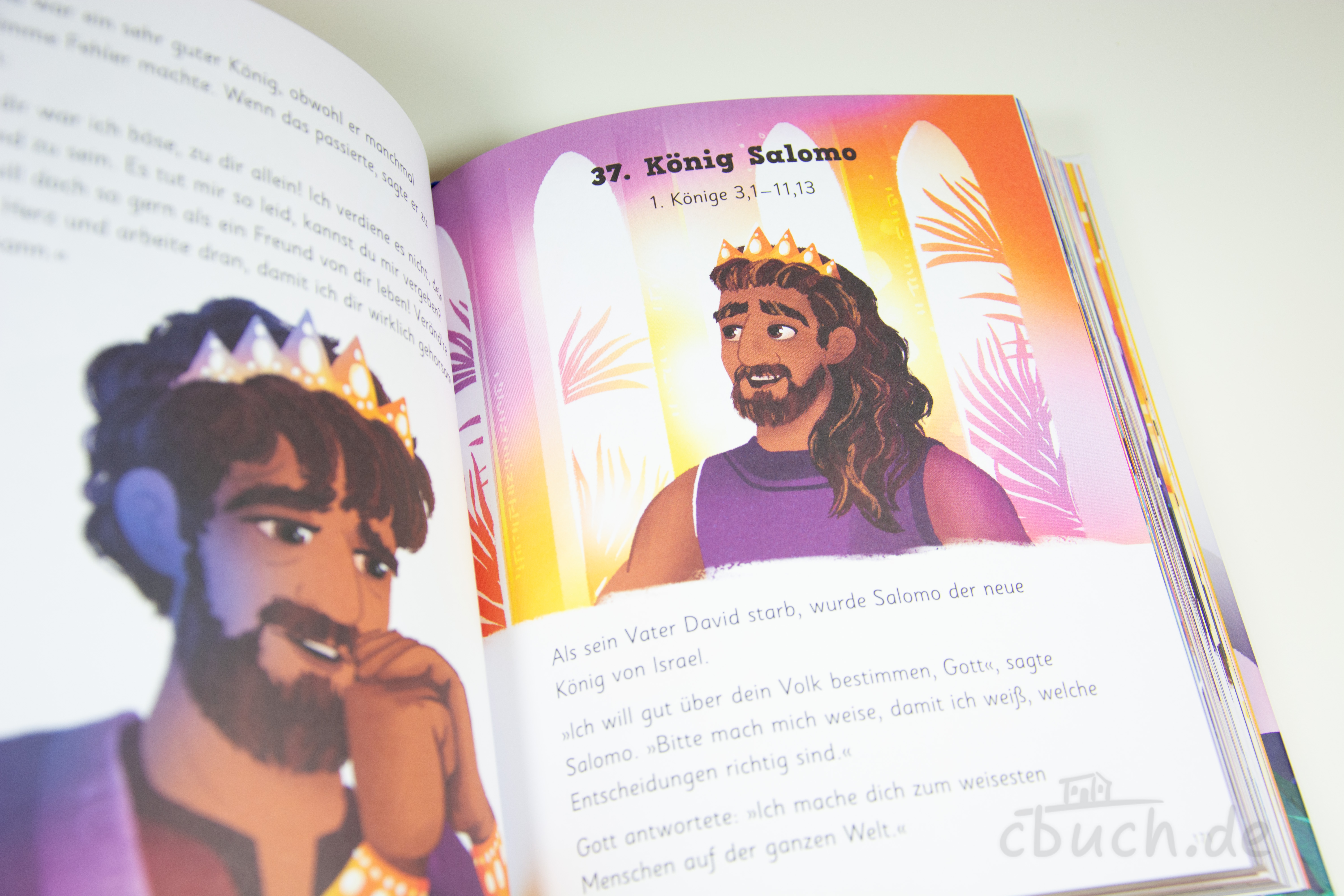 Illustration von König Salomo aus einem Kinderbuch Bunte Illustration König Salomo mit Krone in einem Kinderbuc