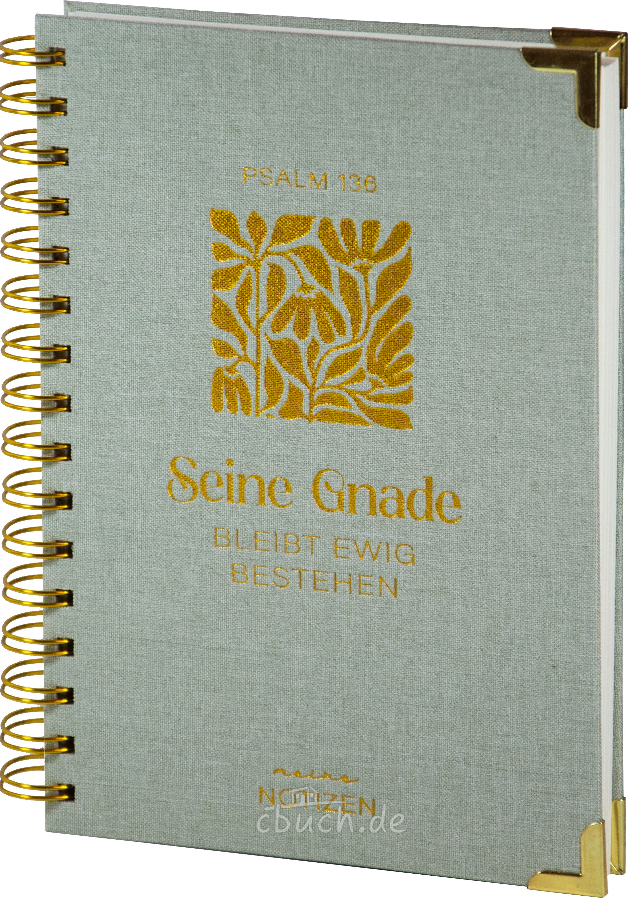 Notizbuch "Seine Gnade" - Leinen Ringbuch Goldprägung - Psalm 136
