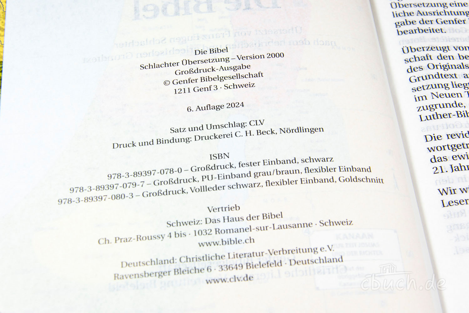 Seite mit Informationen zur Schlachter Bibel Großdruck Ausga