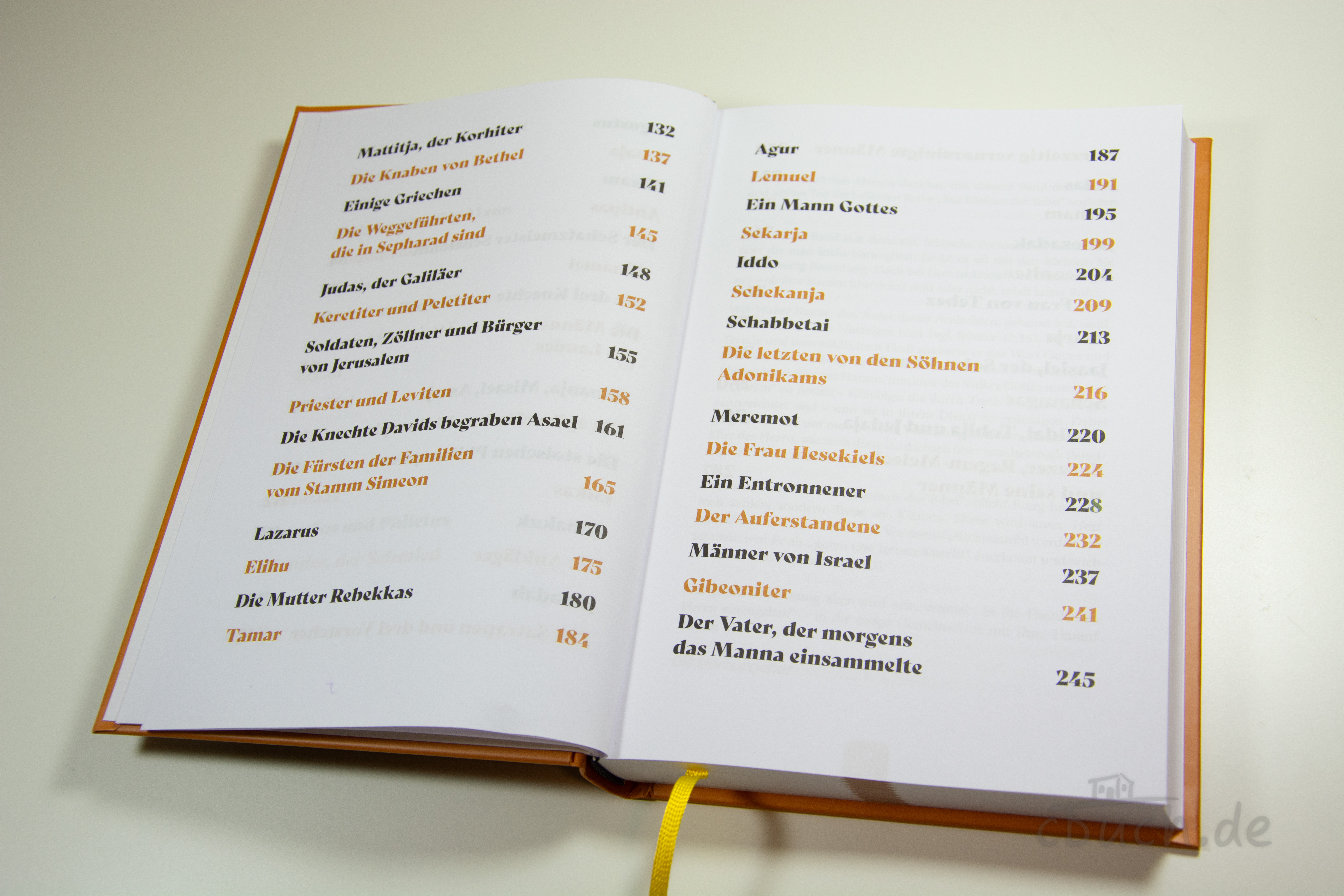 Geöffnetes Buch „Keune: Die Kleinen der Bibel - Band 4“ von CSV mit sichtbarem Inhaltsverzeichnis, Andachten über unscheinbare Personen der Bibel.