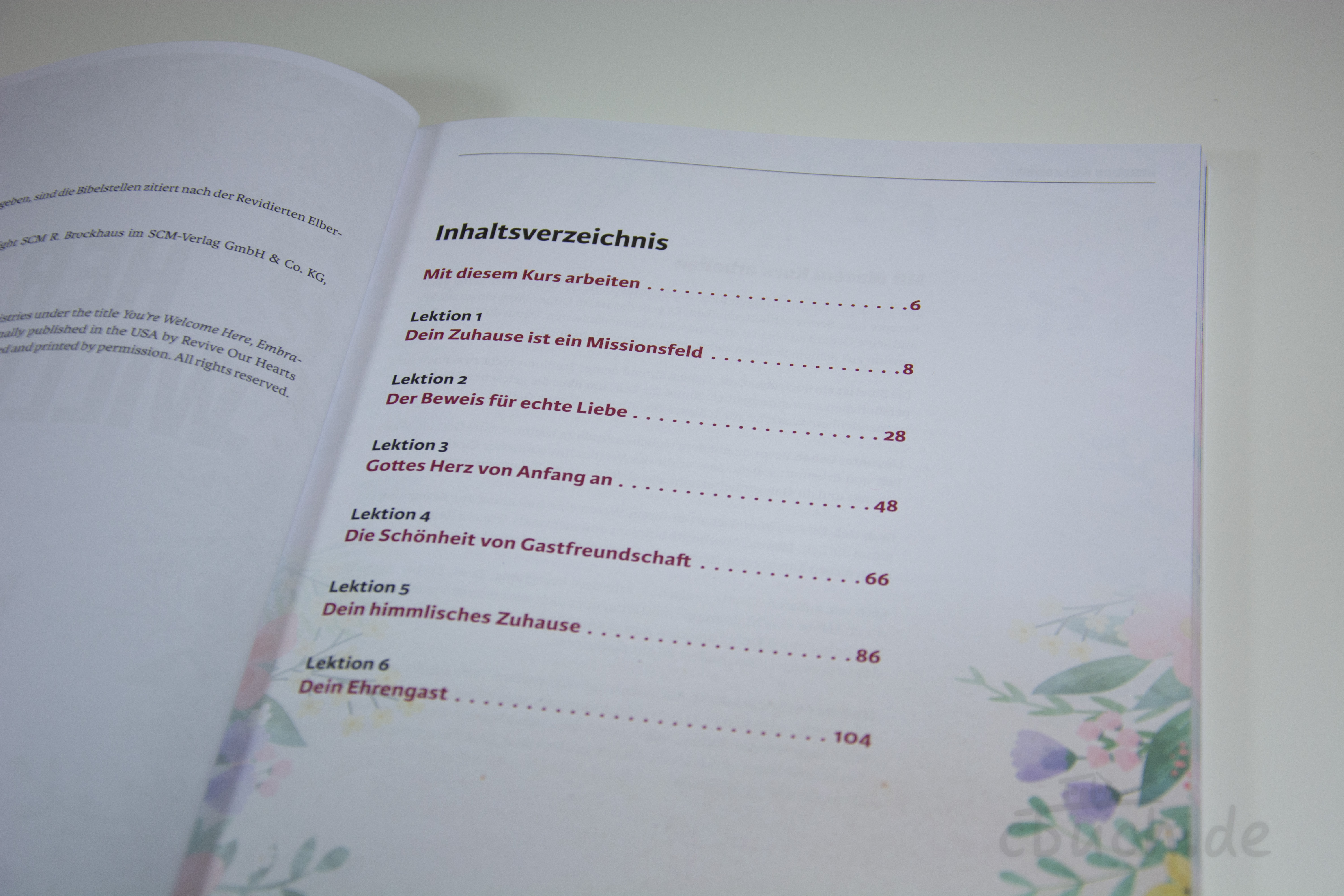 Inhaltsverzeichnis eines Buchkurses mit sechs Lektionen Bild eines Inhaltsverzeichnisses mit sechs Lektionen eines B
