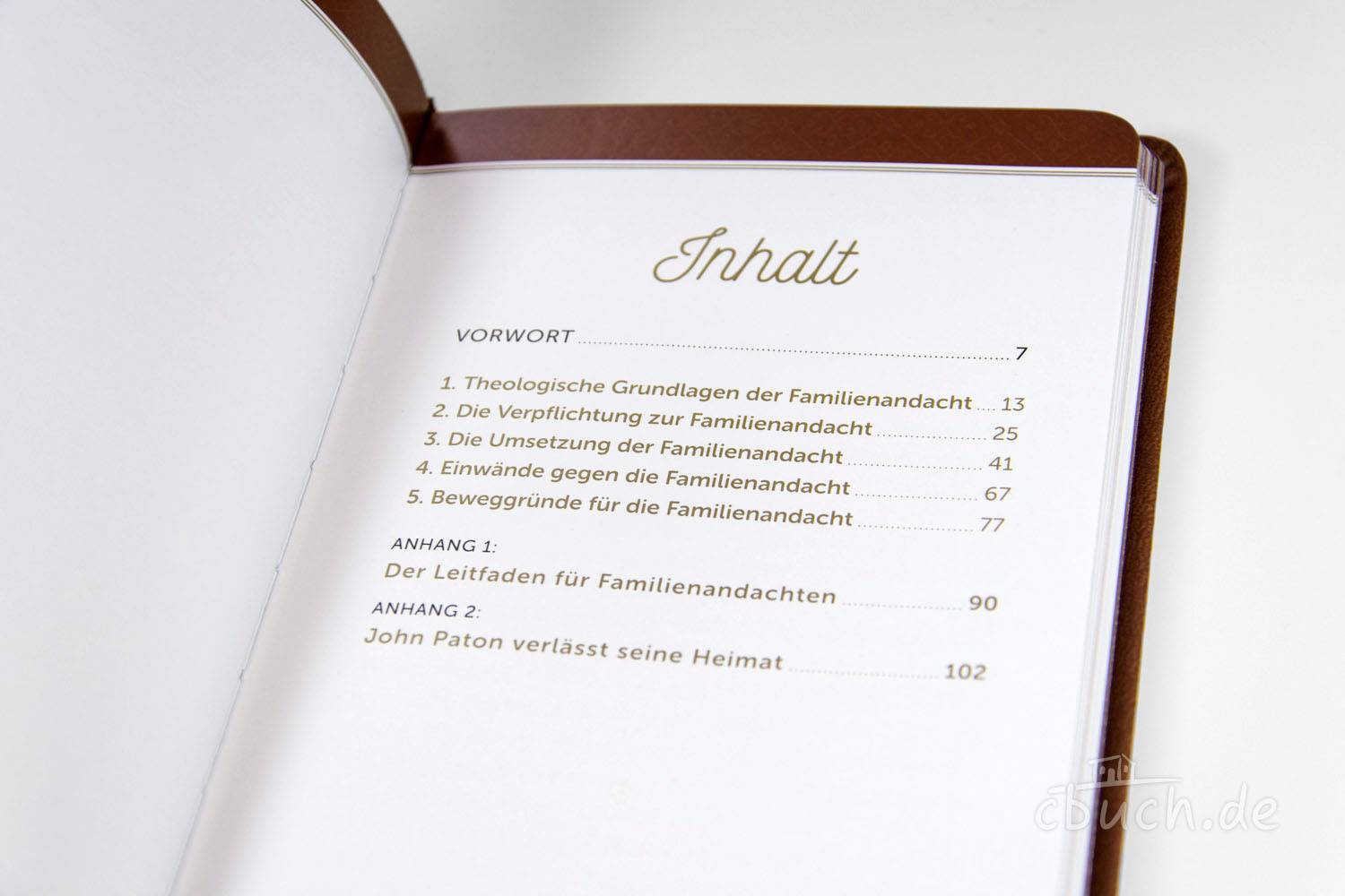 Inhaltsverzeichnis eines Buches zur Familienandacht Geöffnetes Buch mit dem Inhaltsverzeichnis zur Familienandac