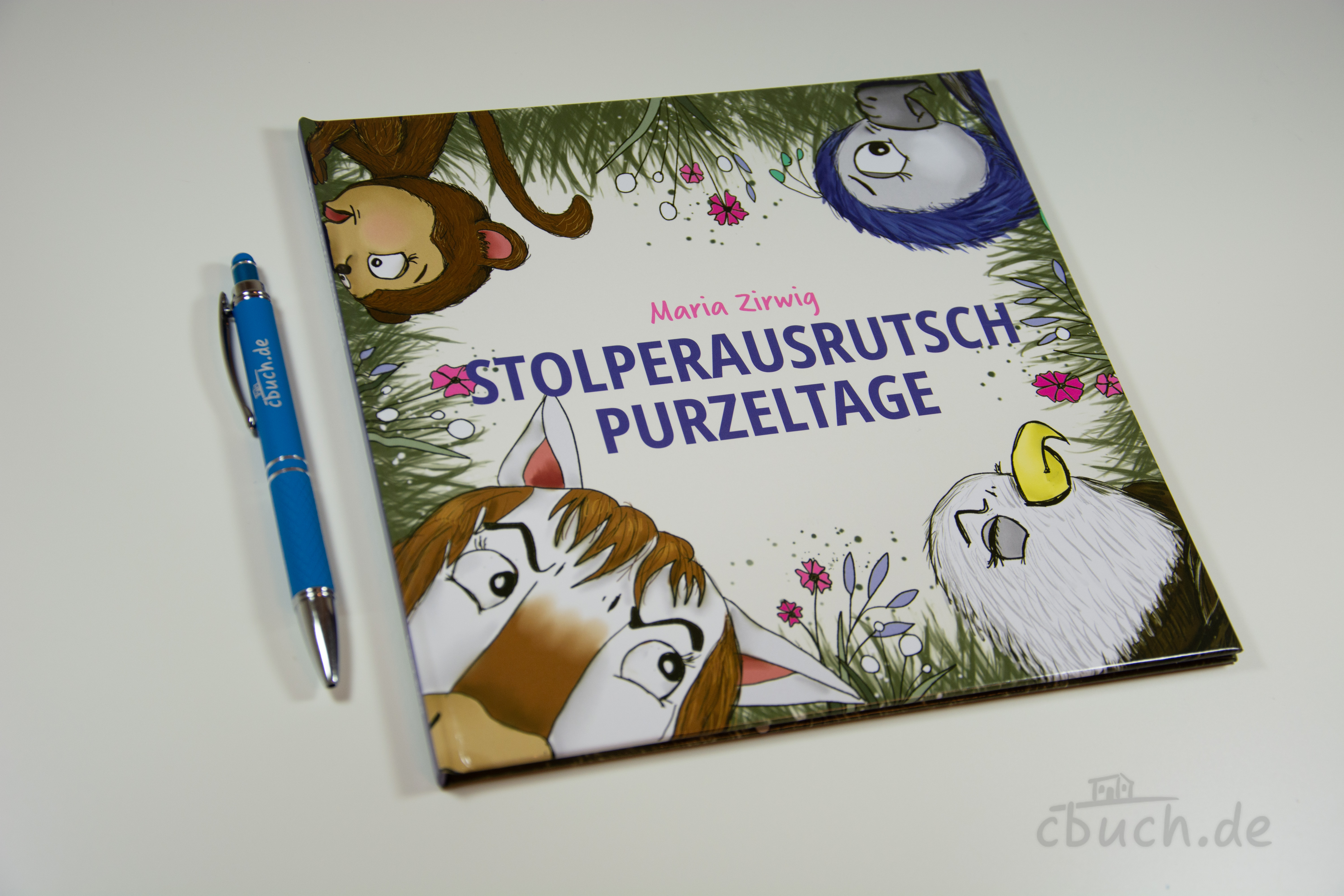Maria Zirwig: Stolperausrutschpurzeltage – Kinderbuch von BOAS Media Buchcover von „Stolperausrutschpurzeltage“ von Maria Zirwig, Kinderbuch über Gottes gute Pläne mit Adler, Affe, Pferd und Pfau, BOAS Media