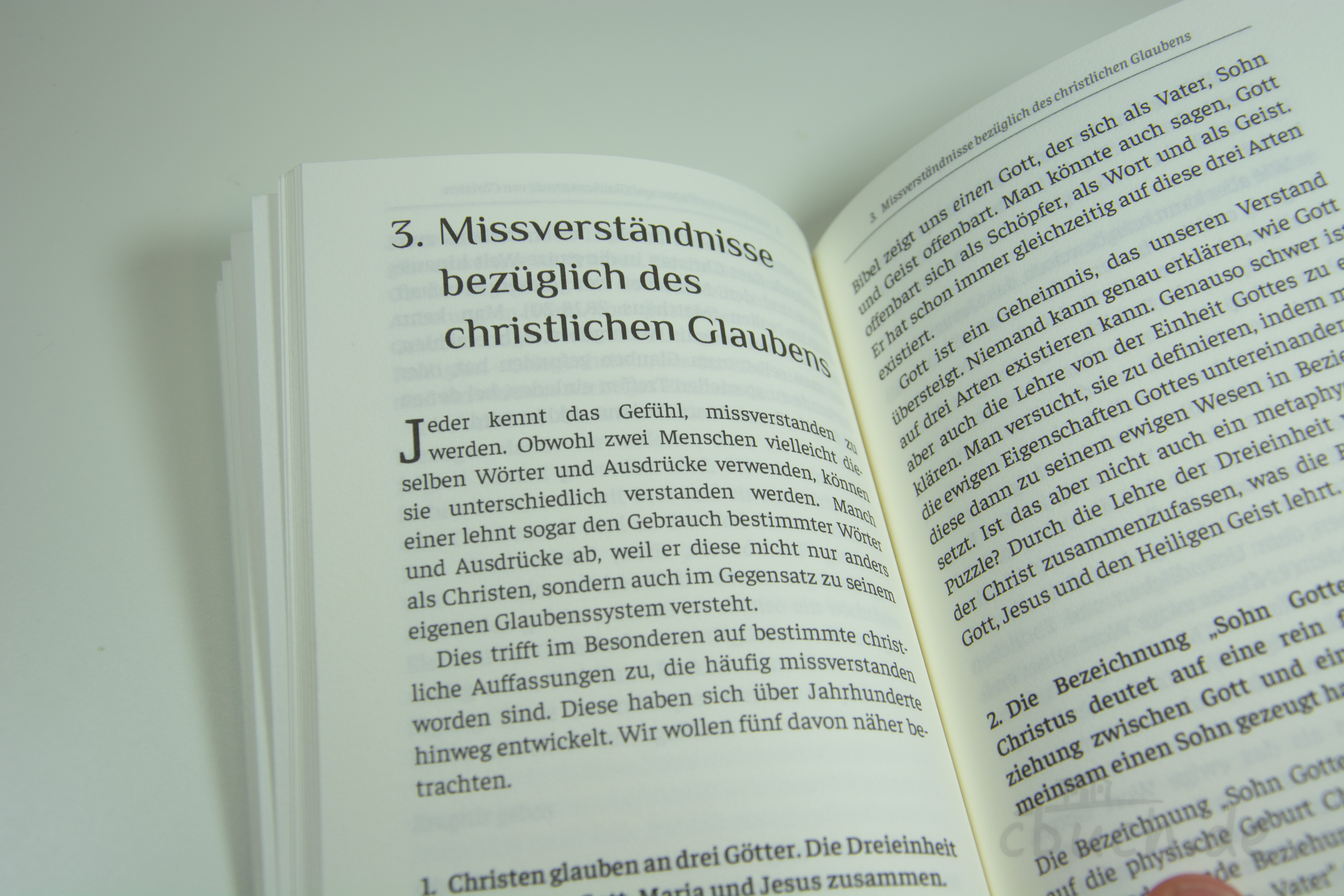 Geöffnete Buchseiten mit Text über Missverständnisse im chri