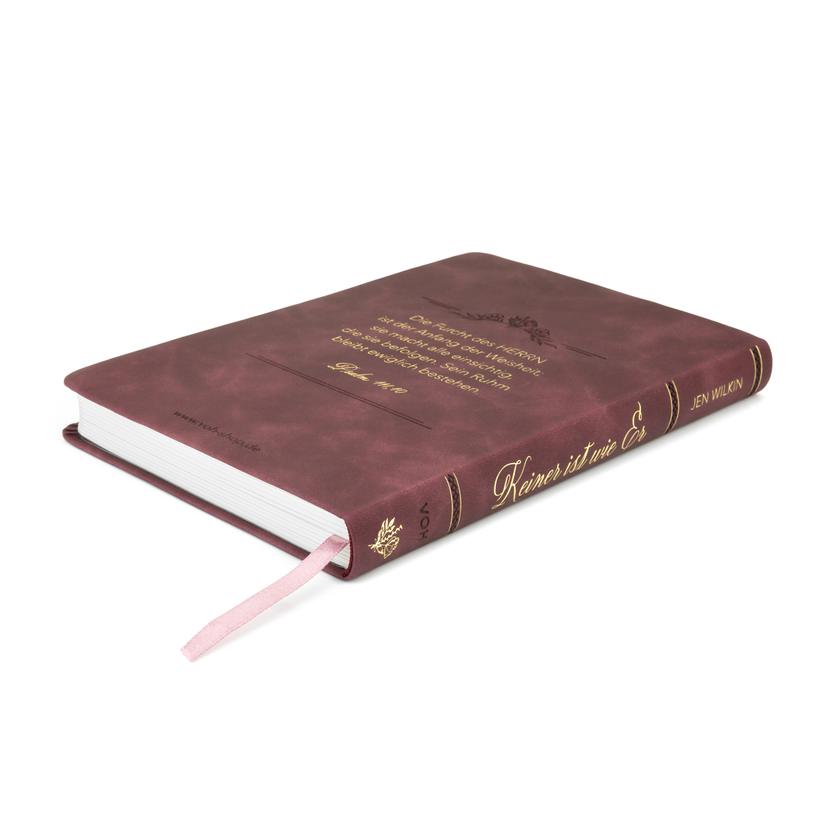 Lila Notizbuch mit Leseband und edlem Buchrücken Lila Hardcover Notizbuch mit goldenem Titel und rosa Leseban