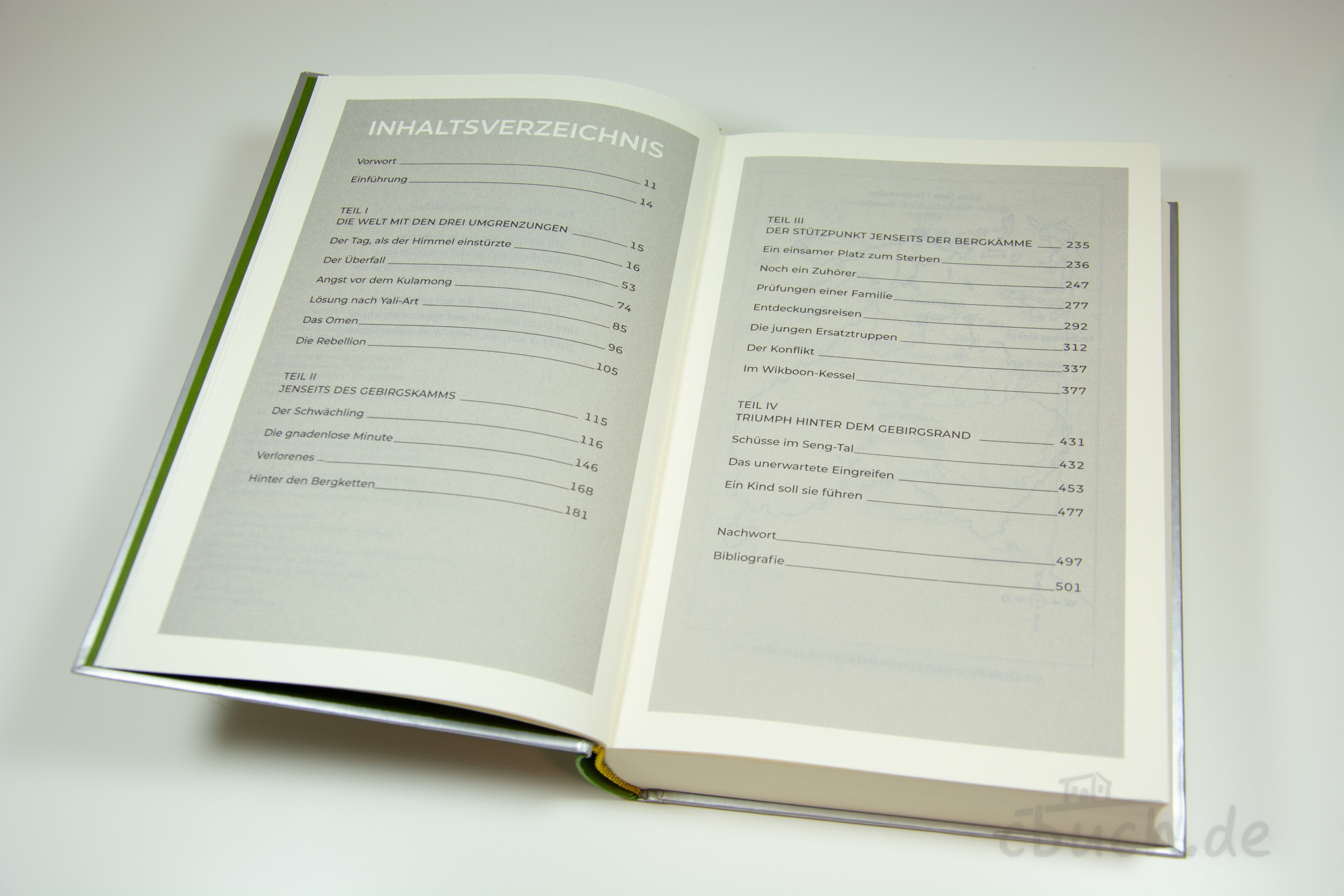 Aufgeschlagenes Buch zeigt das Inhaltsverzeichnis mit Kapite
