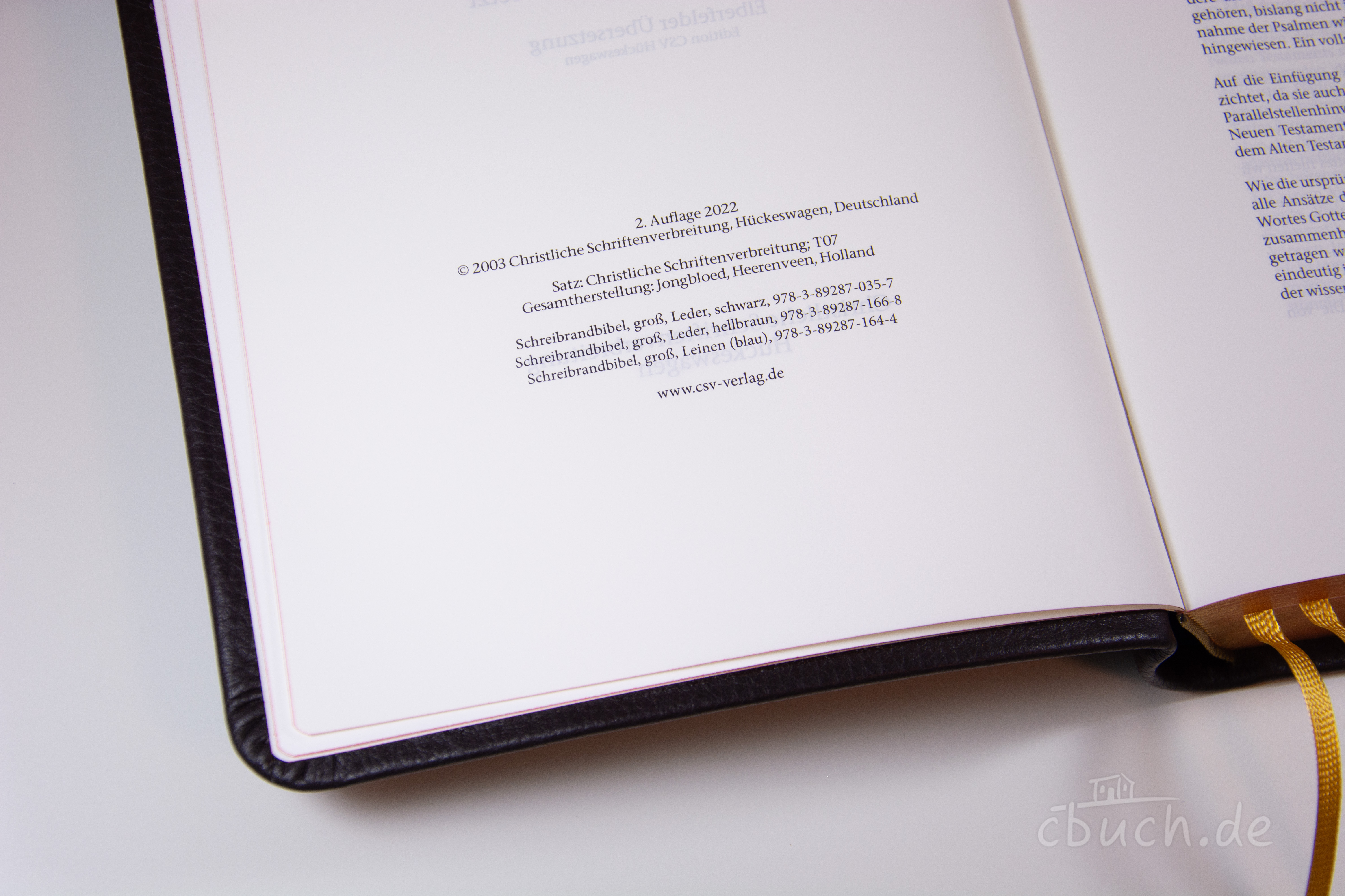 Elberfelder Bibel Edition CSV - Schreibrandbibel, größere Ausgabe, Rindleder (weich) dunkelbraun, Rotgoldschnitt