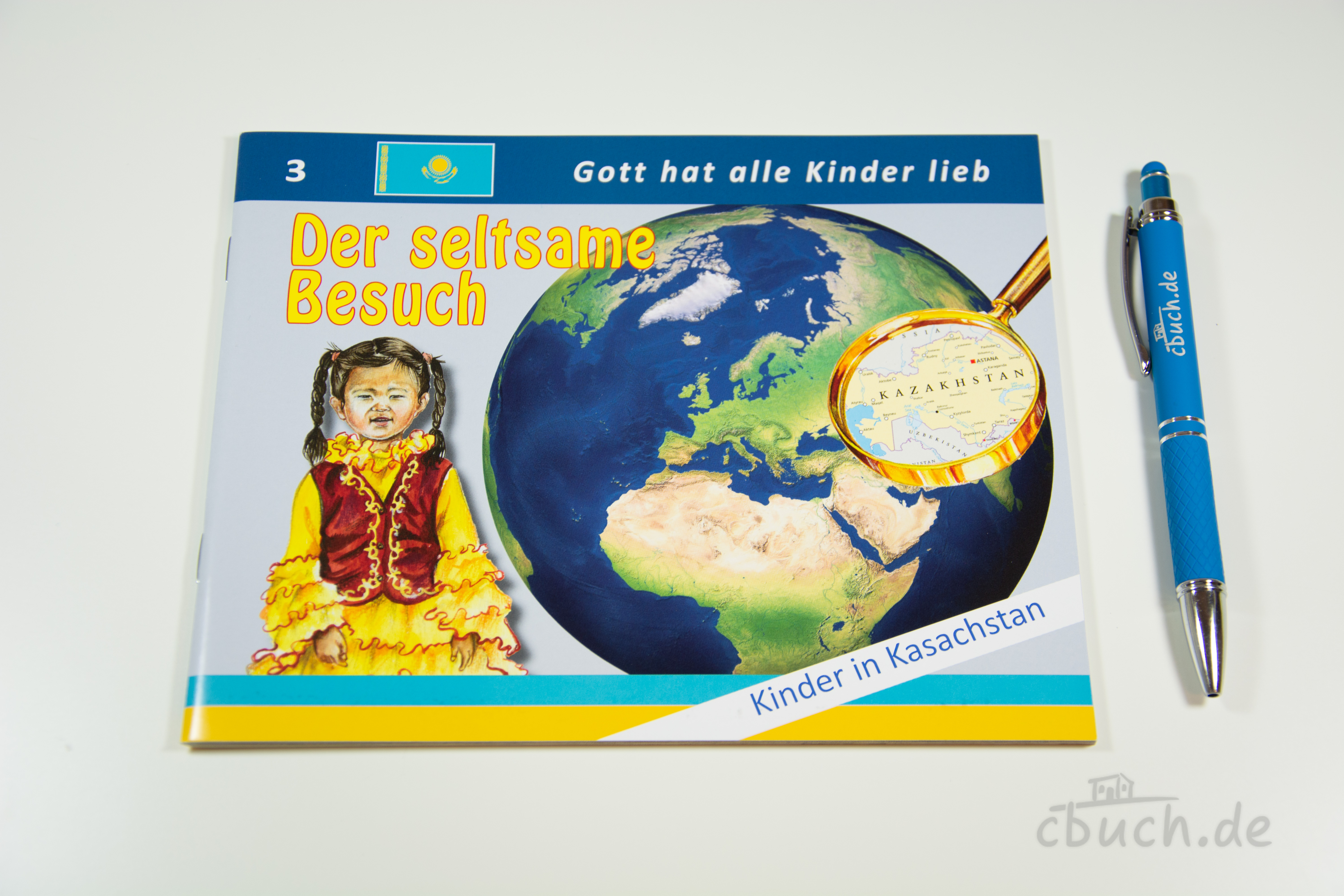 Buchcover „Der seltsame Besuch - Kinder in Kasachstan (Heft 3)“ von Samenkorn, Missionsgeschichte für Kinder über Kasachstan mit farbigen Bildern und Länderwissen.