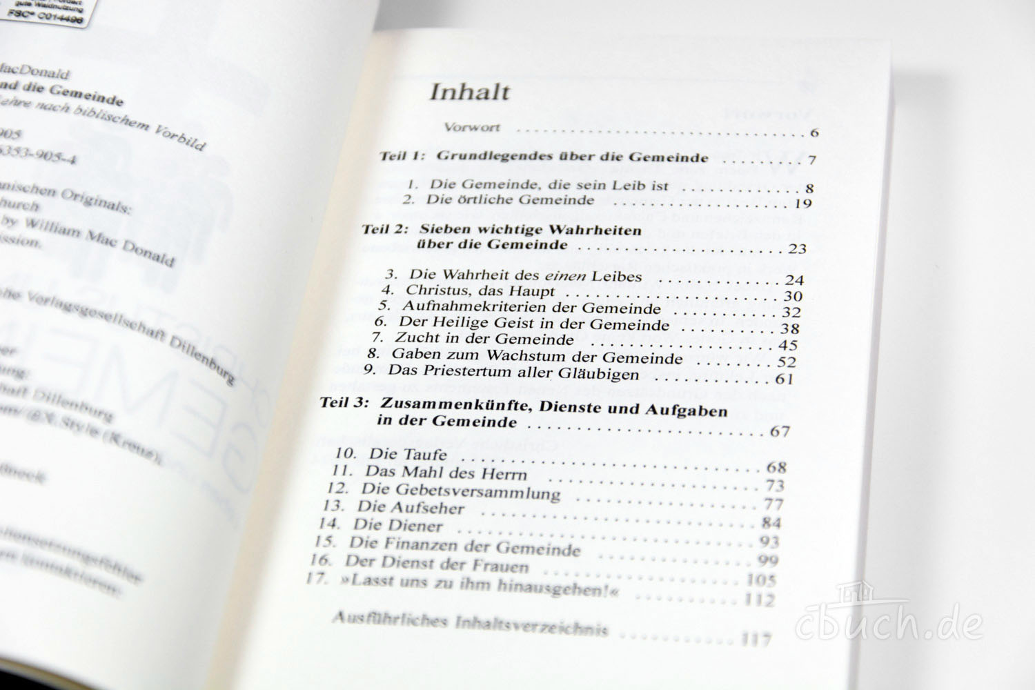 Seite mit Inhaltsverzeichnis zu Gemeinde und Glauben im Buch
