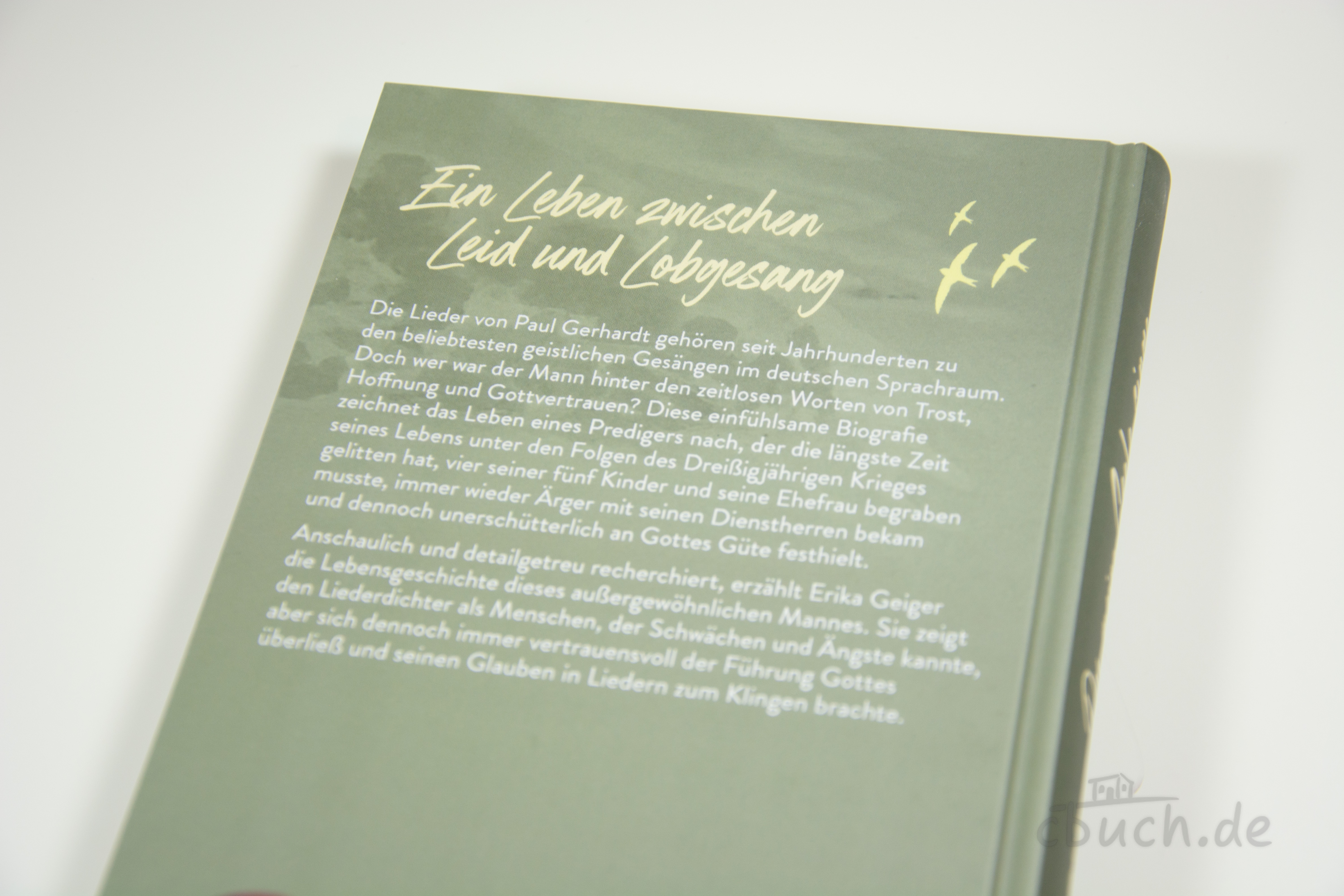 Erika Geiger: Du, meine Seele, singe – Biografie über Paul Gerhardt Buchrückseite von „Du, meine Seele, singe“ von Erika Geiger, einer Biografie über Paul Gerhardt, Prediger und Poet, erschienen bei SCM Hänssler