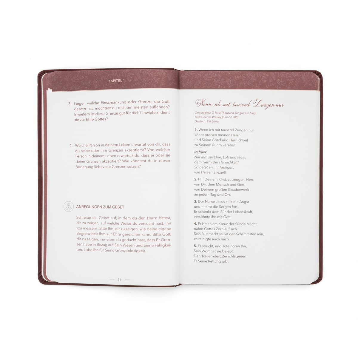 Geöffnetes Buch mit Gebetstext und Anregungen zum Gebet Offenes Buch mit religiösem Text und Gebetsanregungen