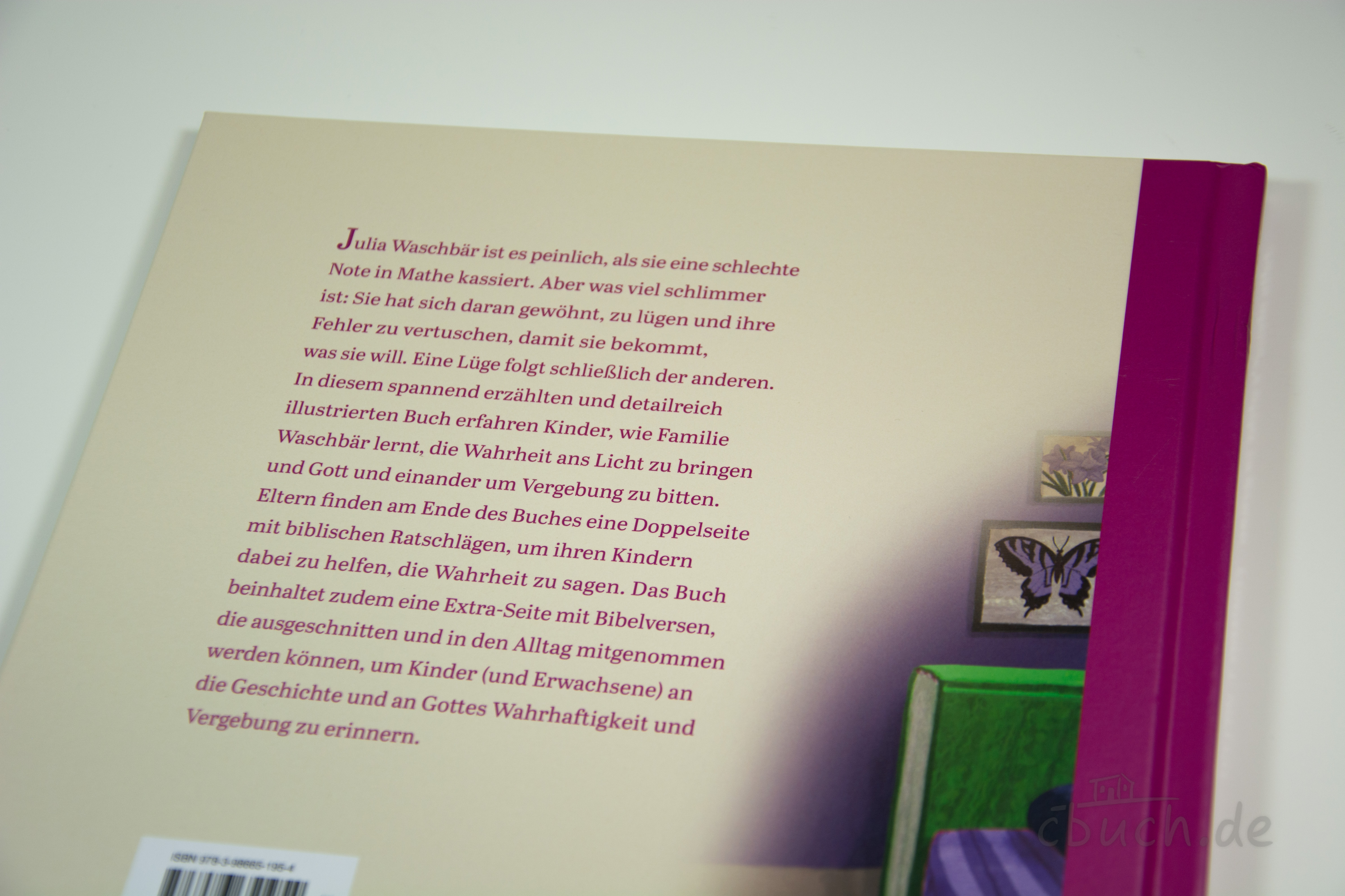Buchrückseite von "Welch: Julia nimmt’s nicht so genau" von Verbum Medien mit Klappentext über Julia Waschbär, Lügen, Wahrheit und Vergebung