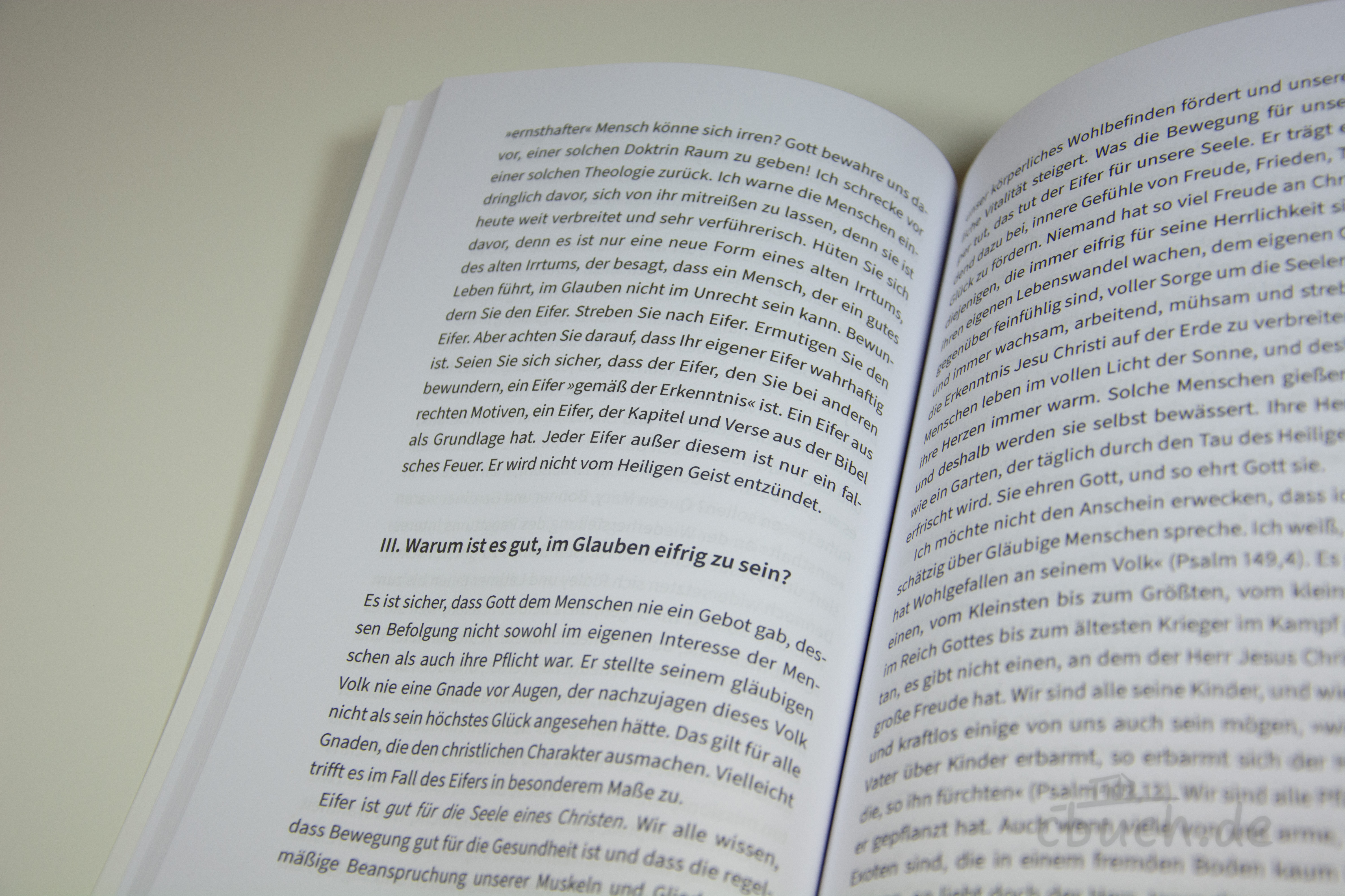 Ryle: Praktische Glaubenslehre: Band 3 – Christliche Tugenden und Vorrechte Aufgeschlagenes Buch „Ryle: Praktische Glaubenslehre: Band 3“ von J.C. Ryle, Sola Gratia Medien, mit Text zu christlichen Tugenden wie Eifer im Glauben und Nächstenliebe.