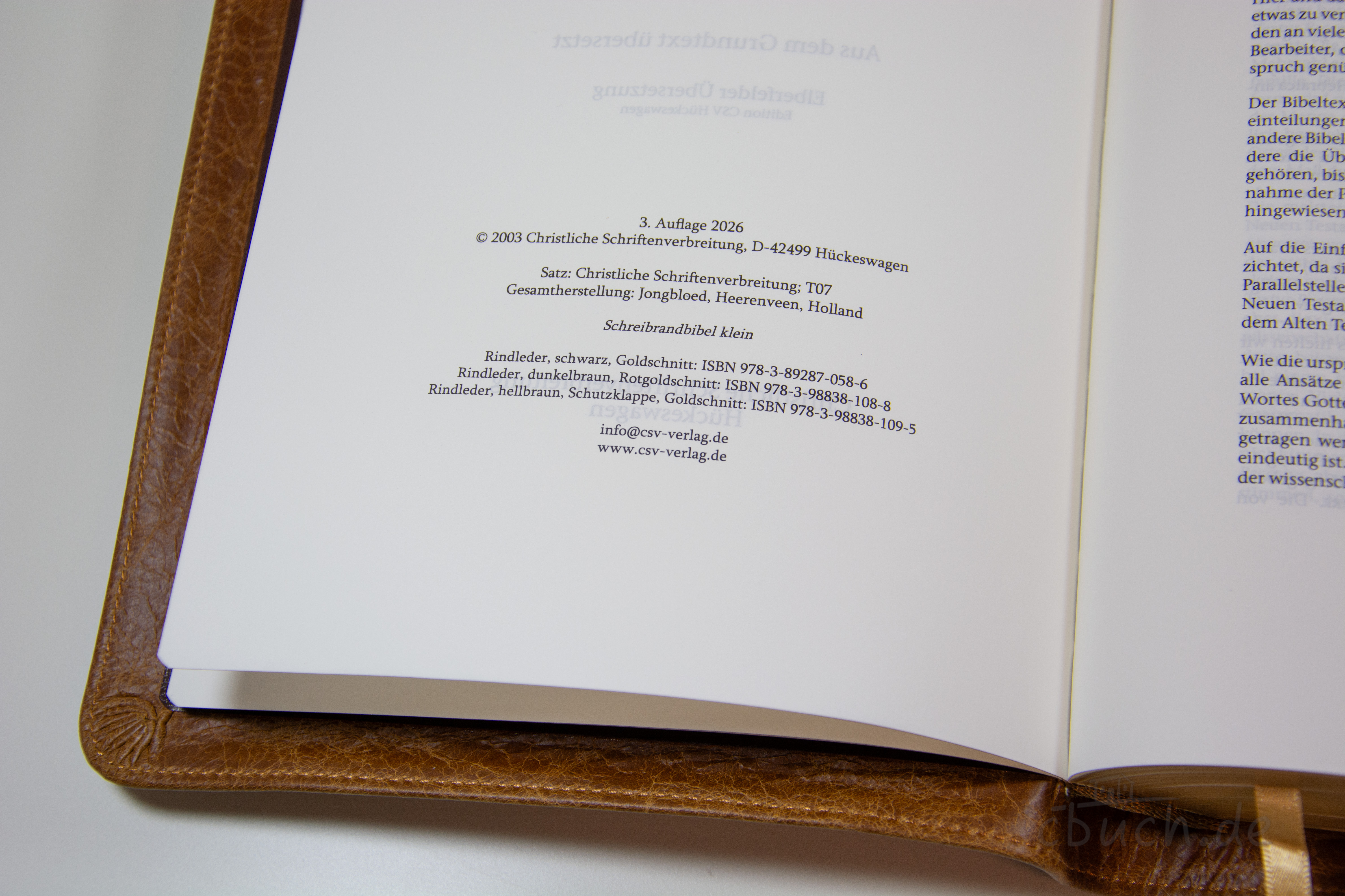Elberfelder Bibel Edition CSV - Schreibrandbibel, größere Ausgabe, Leder, Toffee, Goldschnitt