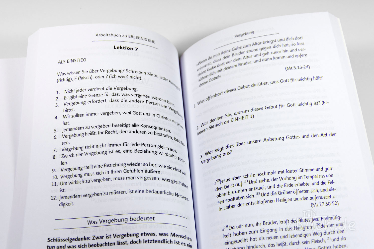 Arbeitsbuch Lektion 7: Was wissen Sie über Vergebung? Seiten eines Arbeitsbuchs zur Lektion Vergebung und christli