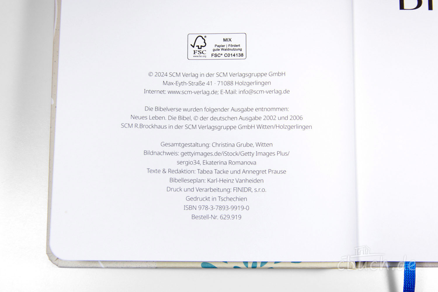 Impressumseite mit FSC-Siegel und Verlag SCM Verlagsgruppe G