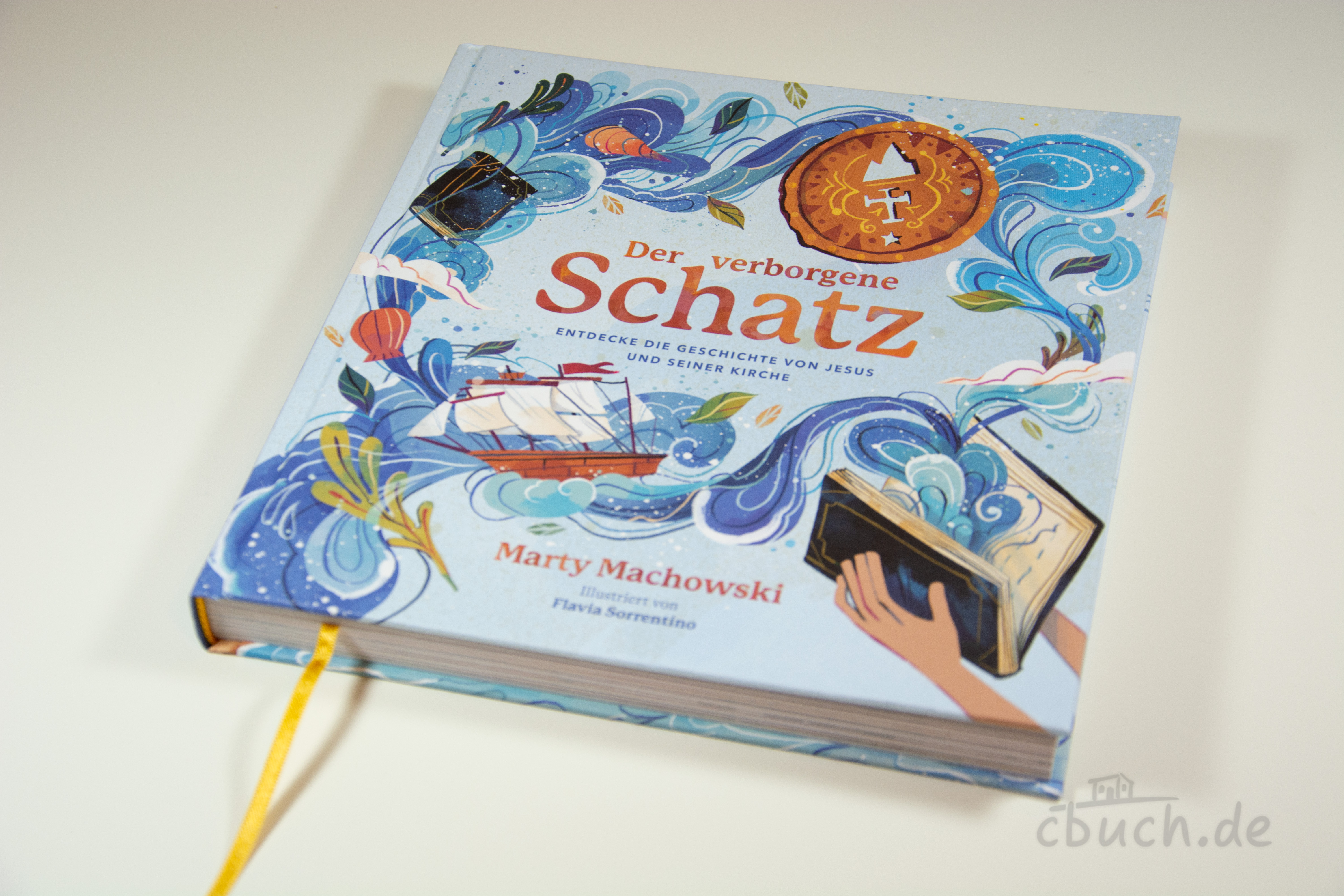 Buchcover von „Machowski: Der verborgene Schatz“ von Marty Machowski, illustriertes christliches Kinderbuch über Jesus, die Kirche sowie Lukasevangelium und Apostelgeschichte, erschienen bei Verbum Medien.