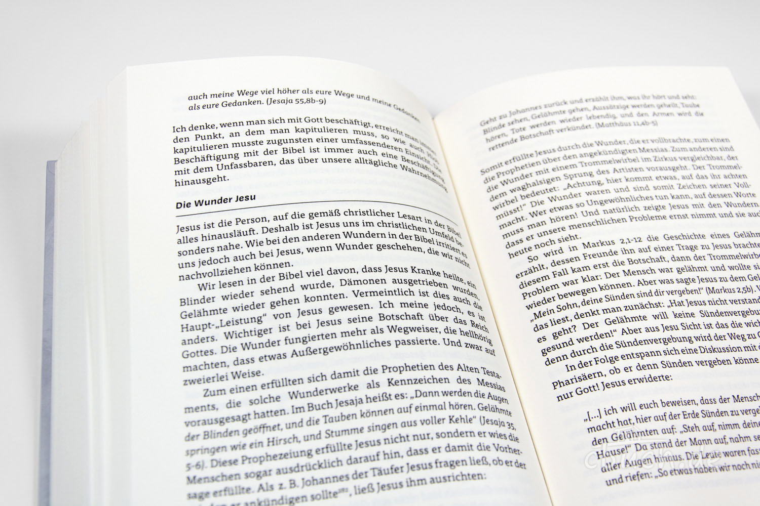 Nahaufnahme einer offenen Bibel mit Textabschnitt über Jesus