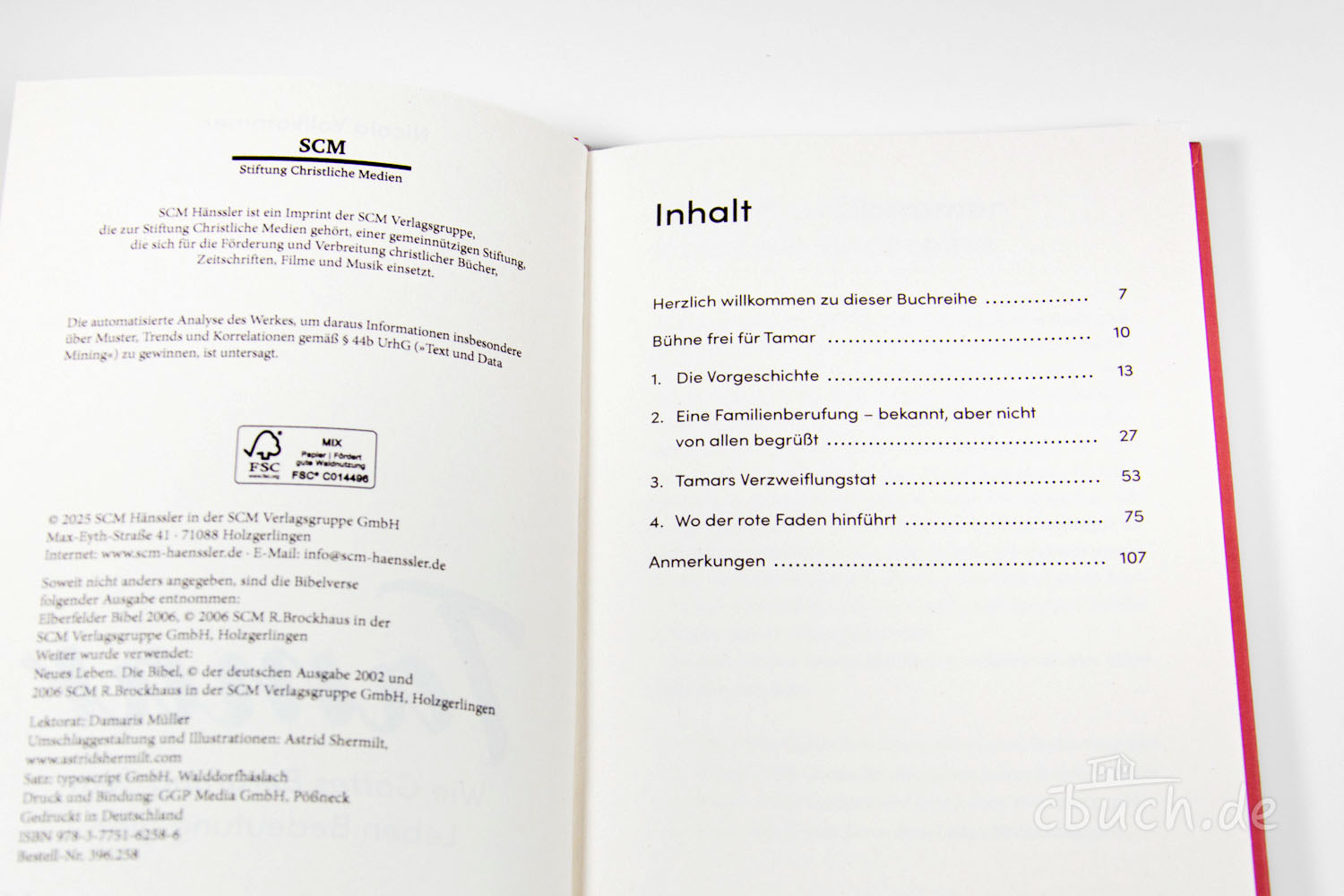 Inhaltsverzeichnis eines christlichen Buches von SCM Hänssle Offenes Buch mit Inhaltsverzeichnis der Buchreihe von SCM Hä