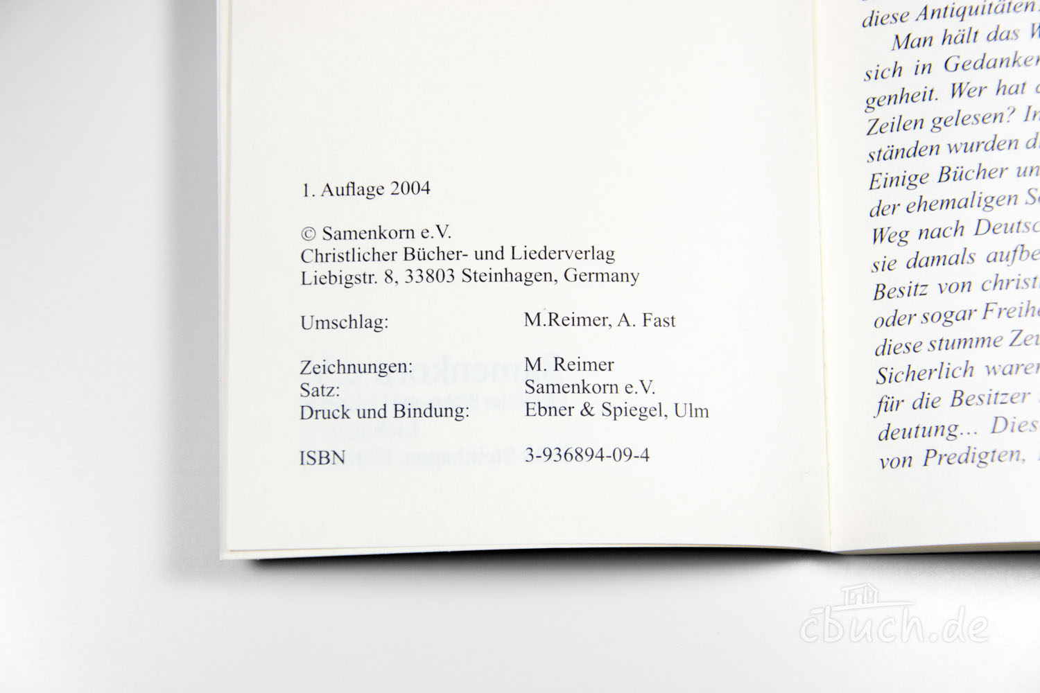 Impressumsseite eines Buches mit Verlag, Urheber und ISBN