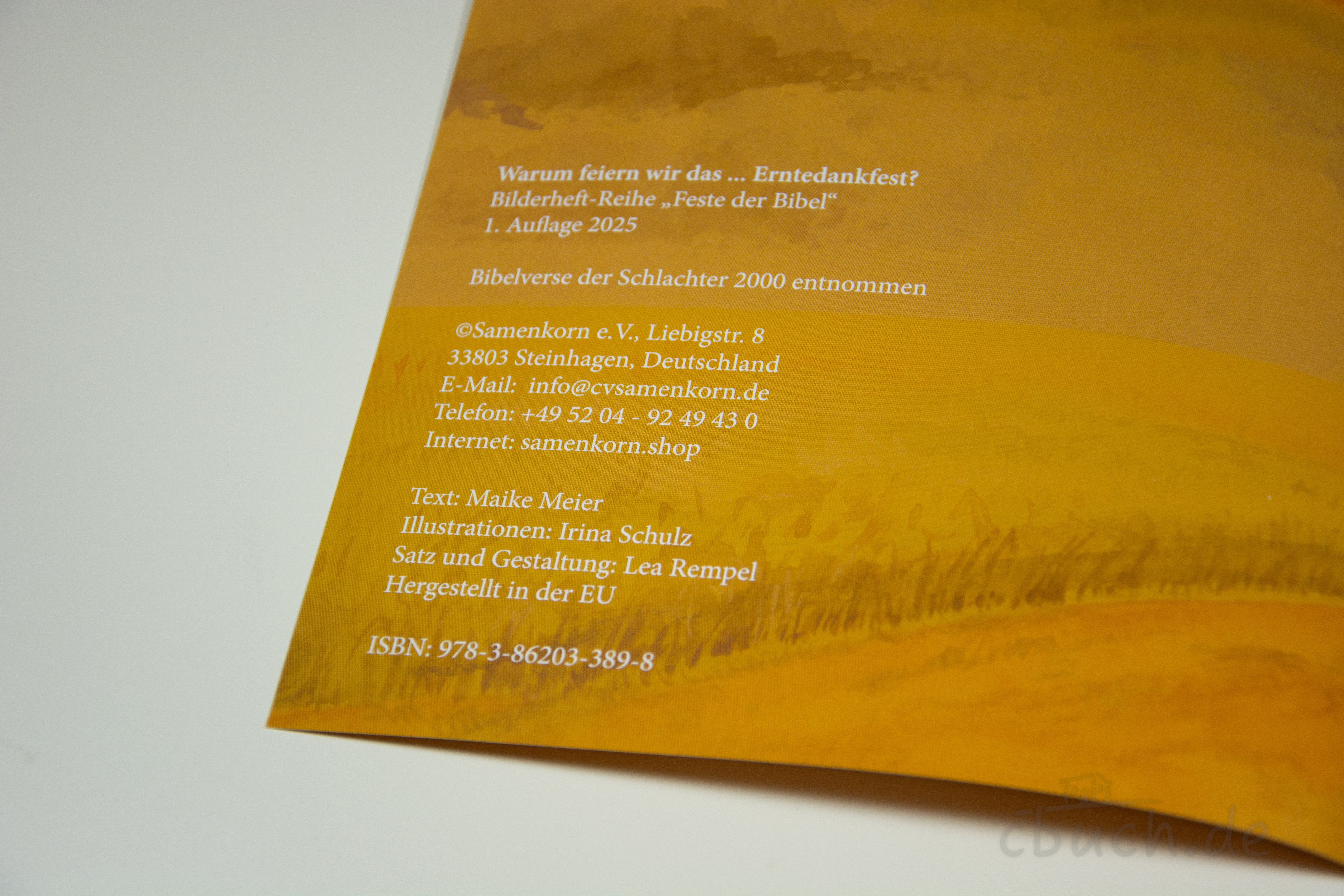 Rückseite des Bilderhefts Erntedankfest mit Impressum Impressumsangaben auf der Rückseite des Erntedankfest-Bilder