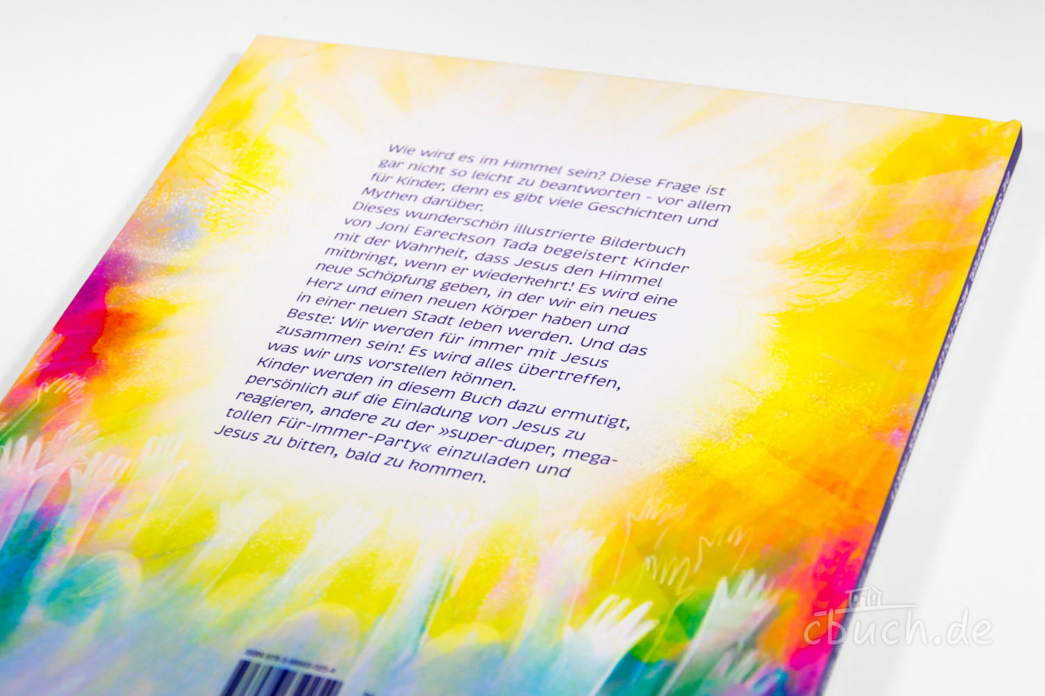 Buchrückseite mit bunter Illustration und Text Rückseite eines Kinderbuchs mit buntem Hintergrund und Text
