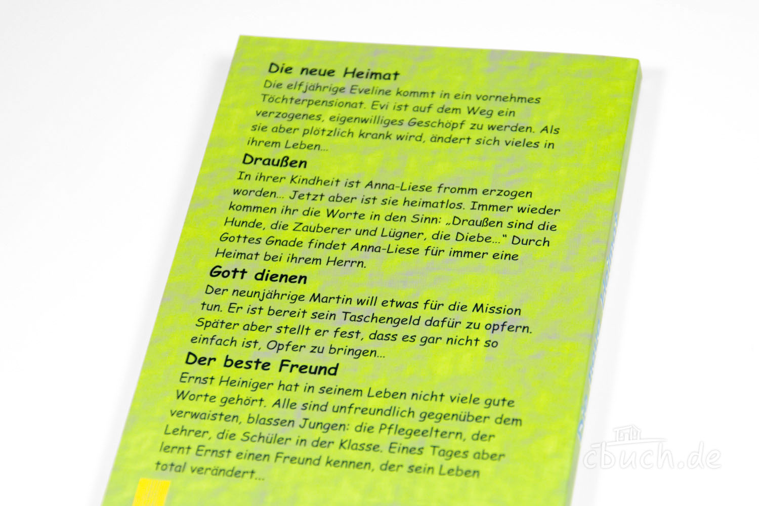 Rückseite eines Buches mit Text zu Geschichten über Heimat u