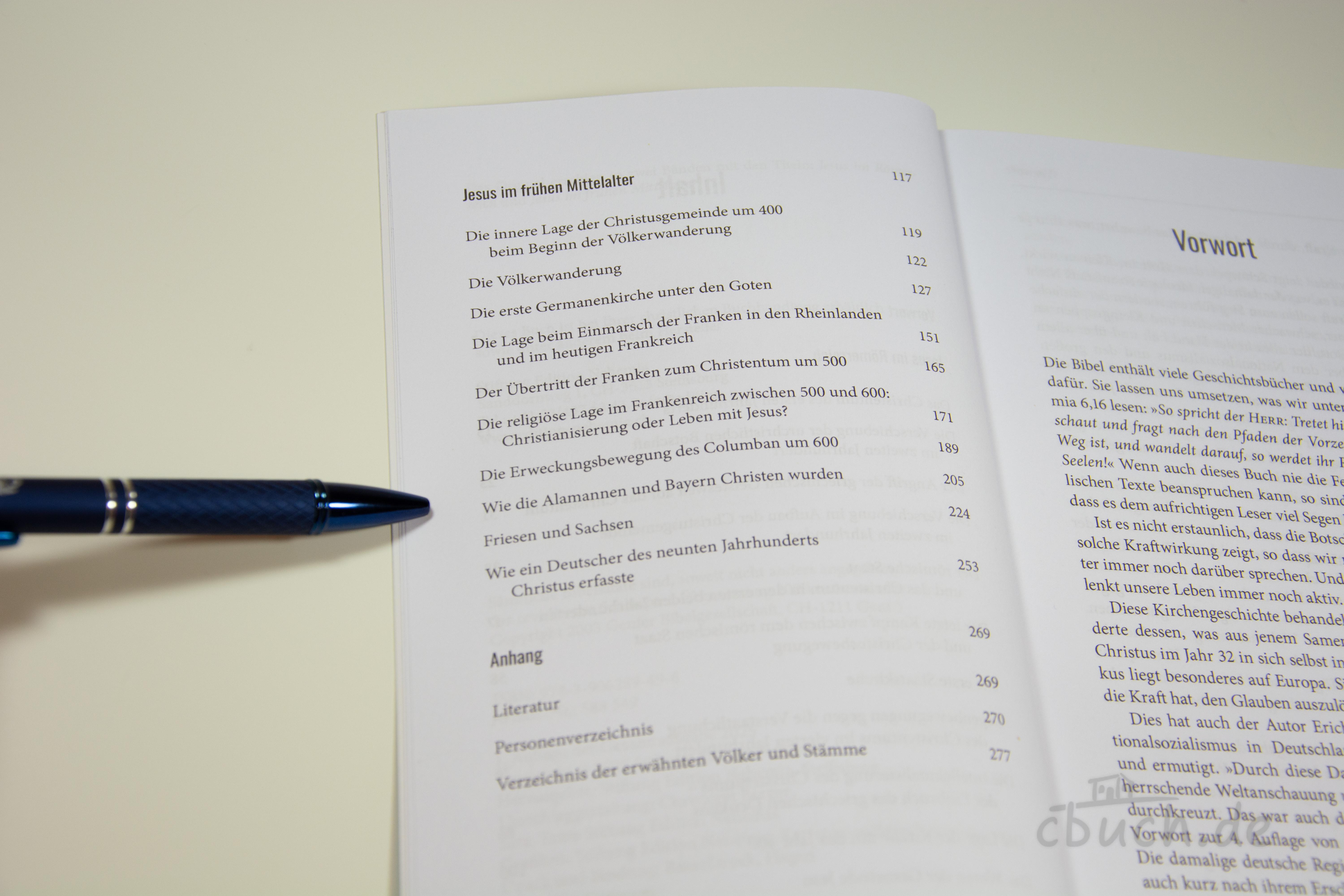 Erich Schnepel: Über Christi Tod hinaus – frühe Kirchengeschichte Europas Aufgeschlagenes Buch „Über Christi Tod hinaus“ von Erich Schnepel, Edition-Nehemia, mit Inhaltsverzeichnis zur frühen Kirchengeschichte in Europa und Vorwort.