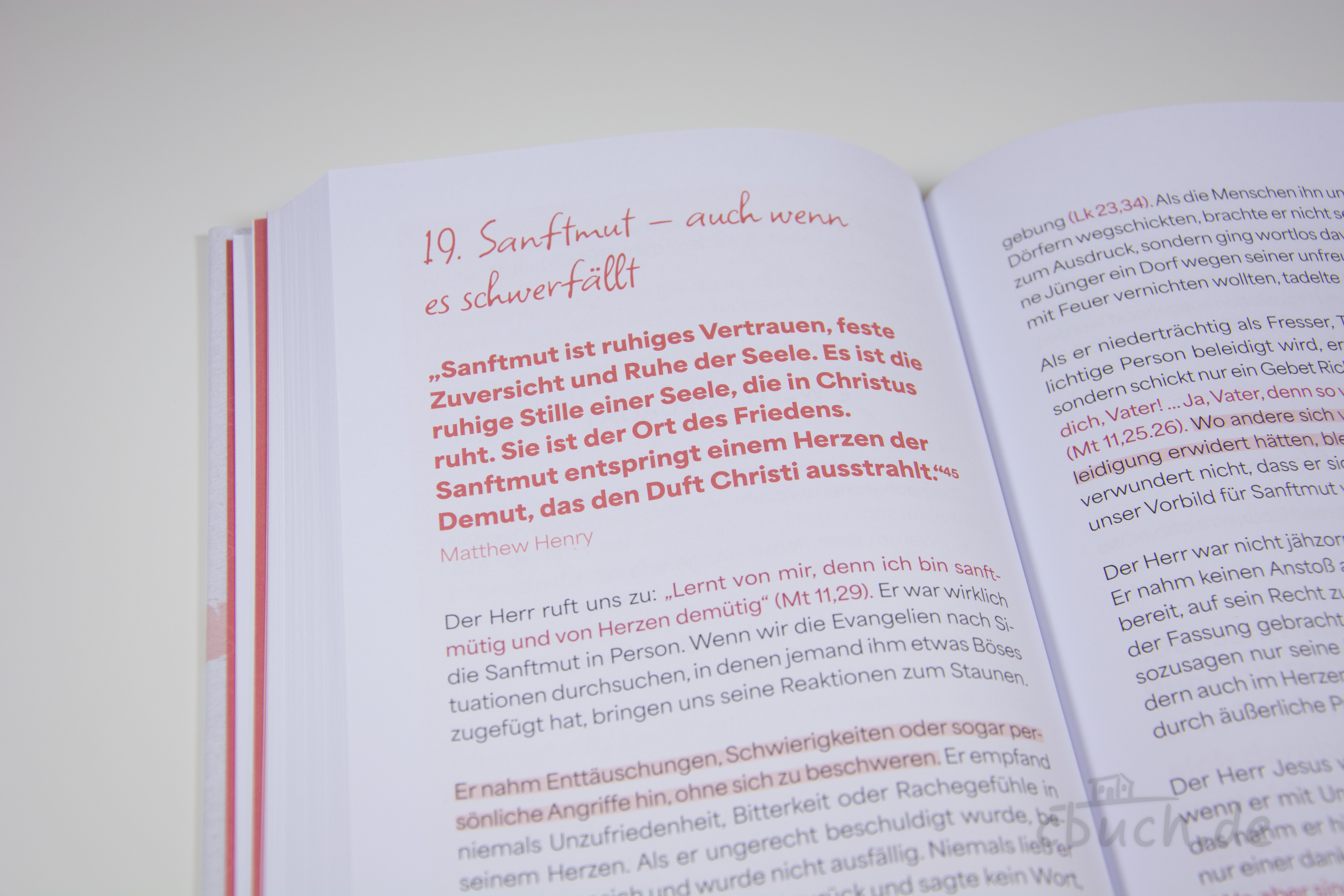 Aufgeschlagenes Buch „Christus ähnlich werden“ von Alexander Schneider, CSV, mit Andacht über Sanftmut und Nachfolge Christi