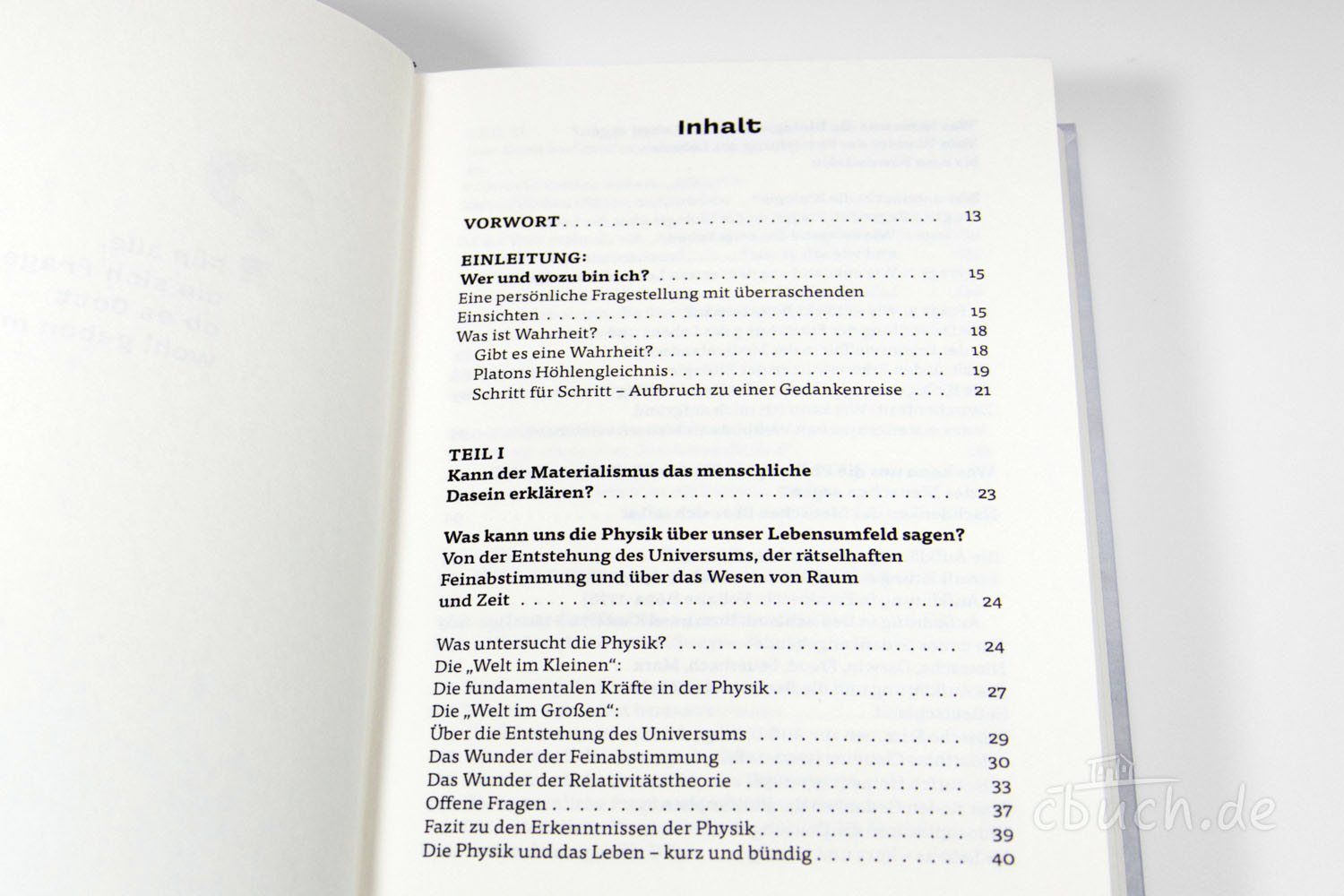Inhaltsverzeichnis eines Buches über Physik und menschliches Inhaltsverzeichnis eines Buches mit Themen zur Physik und Ph
