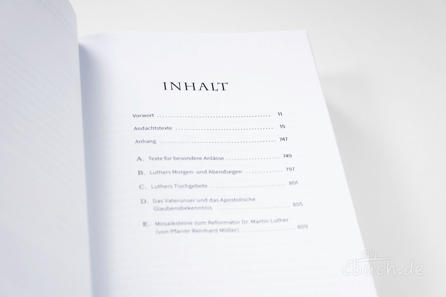 Inhaltsverzeichnis eines Buches mit Kapiteln und Seitenzahle Inhaltsverzeichnis Seite eines Buches mit Vorwort und Anhang