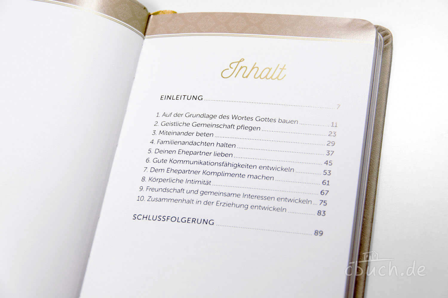 Seite mit Inhaltsverzeichnis eines Buches zu Liebe und Kommu