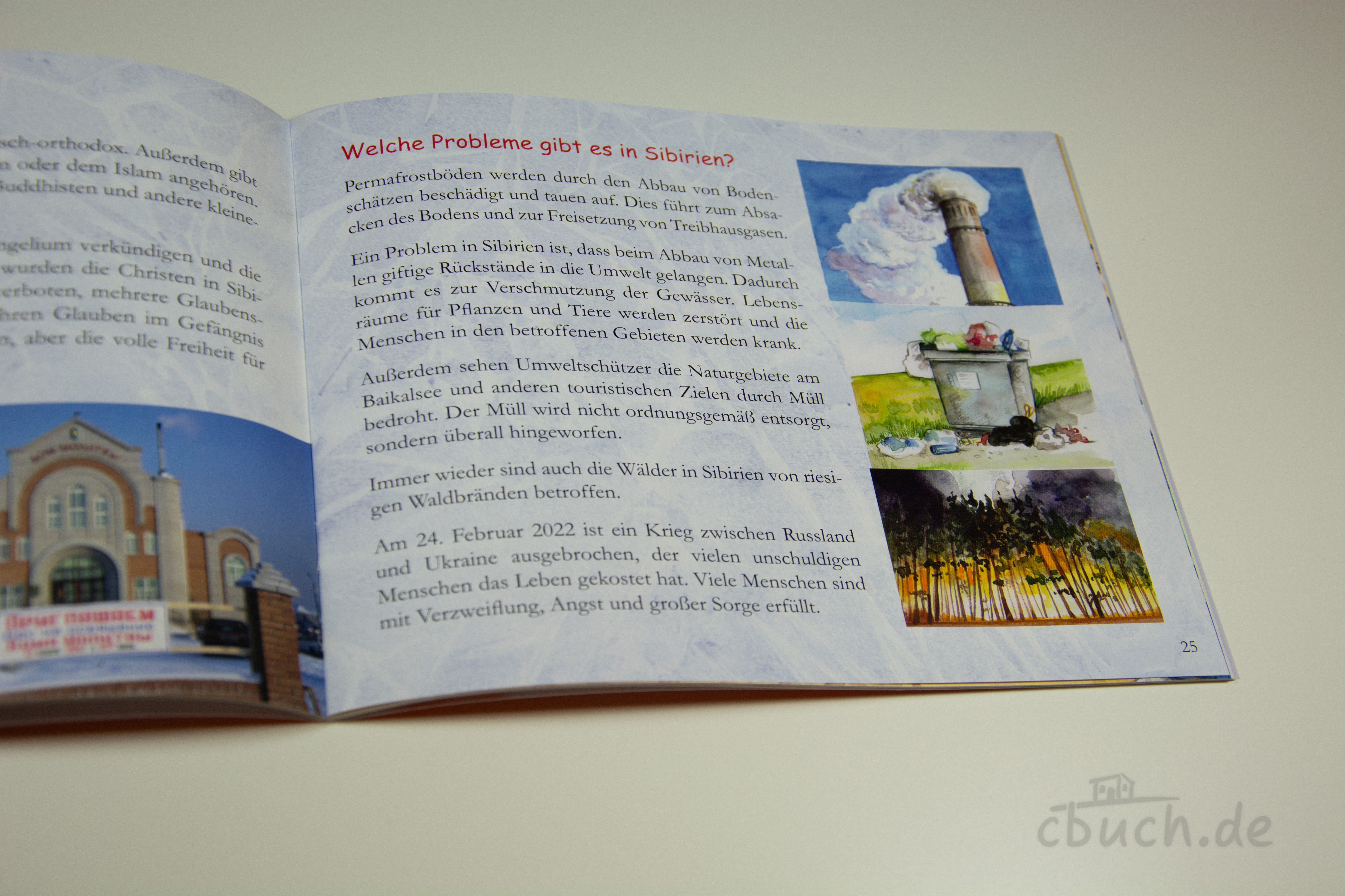Innenansicht aus „Der glückliche Dieb - Kinder in Sibirien (Heft 9)“ von Samenkorn mit farbigen Bildern und Infoseite über Sibirien für Kinder.