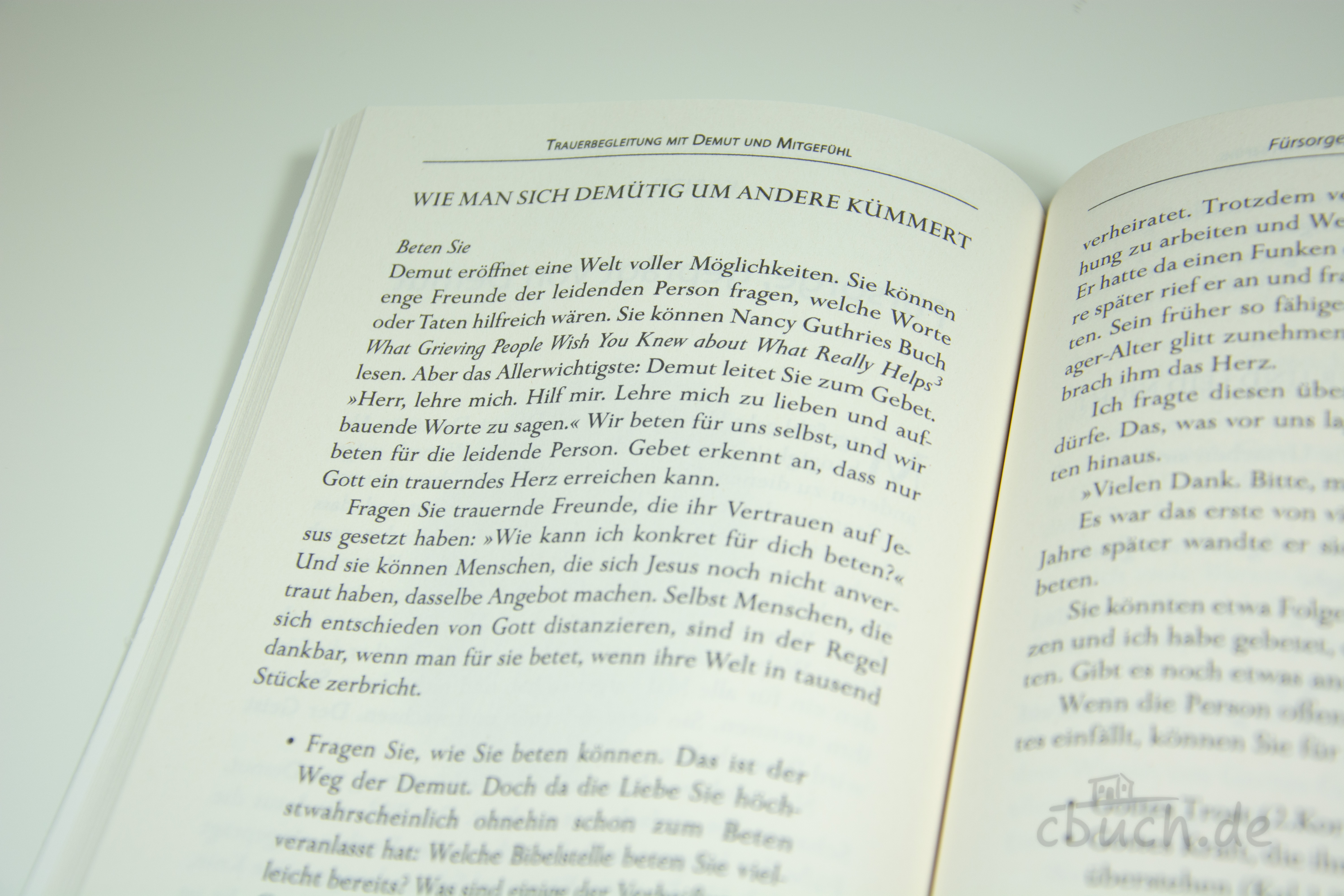Edward T. Welch: Trauerbegleitung mit Demut und Mitgefühl – Buchansicht Innenseiten Geöffnete Buchseiten von „Trauerbegleitung mit Demut und Mitgefühl“ von Edward T. Welch, 3L – christliche Anleitung zur einfühlsamen Begleitung Trauernder mit Demut, Zuhören und praktischer Hilfe.